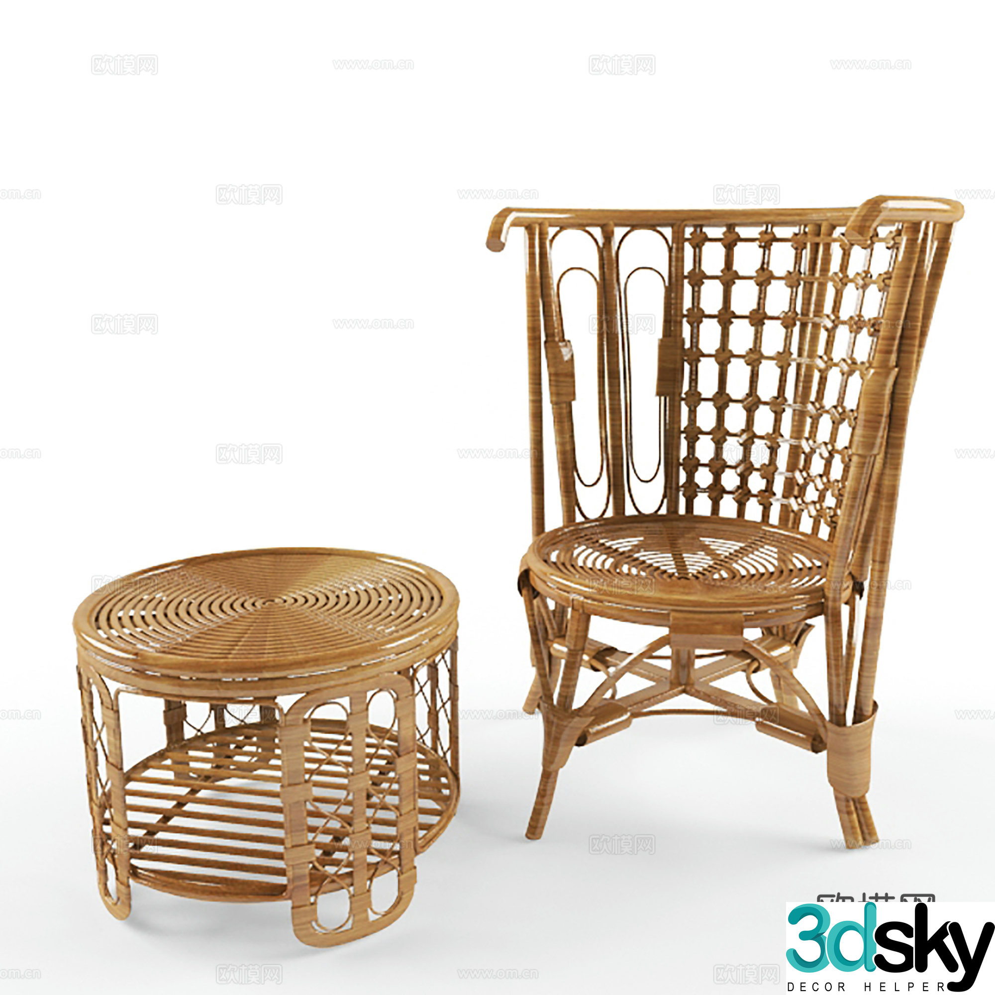 Modern outdoor chair rattan chair coffee table 3d model