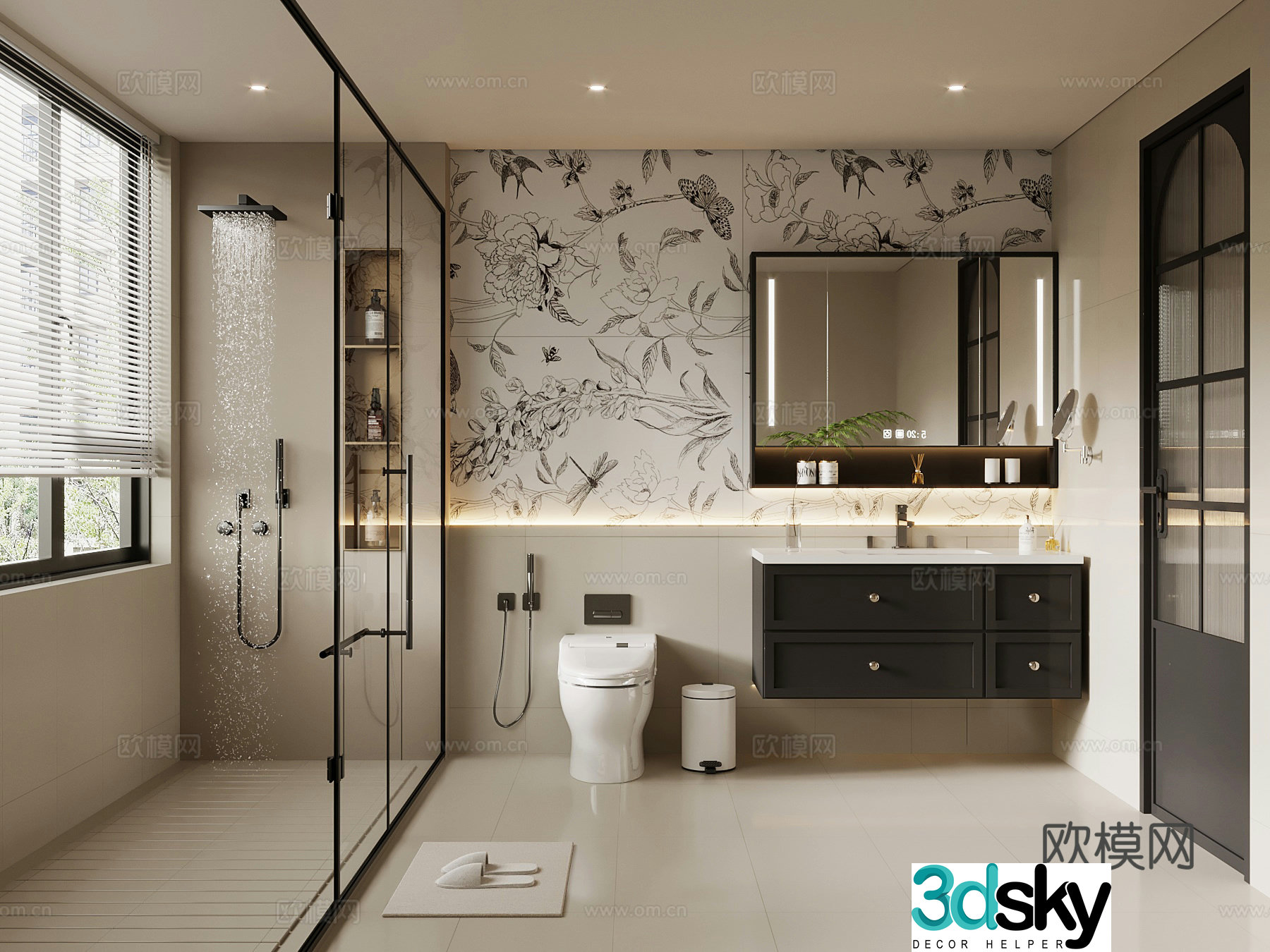 French bathroom bathroom cabinet toilet shower 3d model