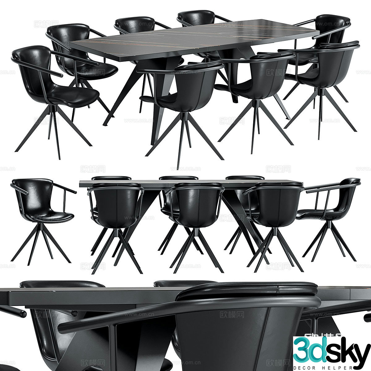 Modern Italian dining table and chair combination 3D model