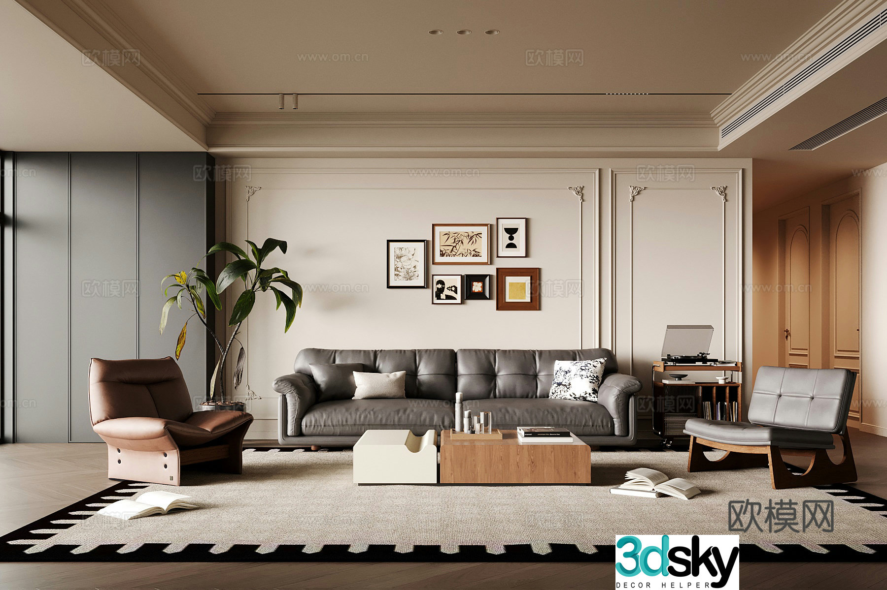 French living room sofa coffee table 3d model