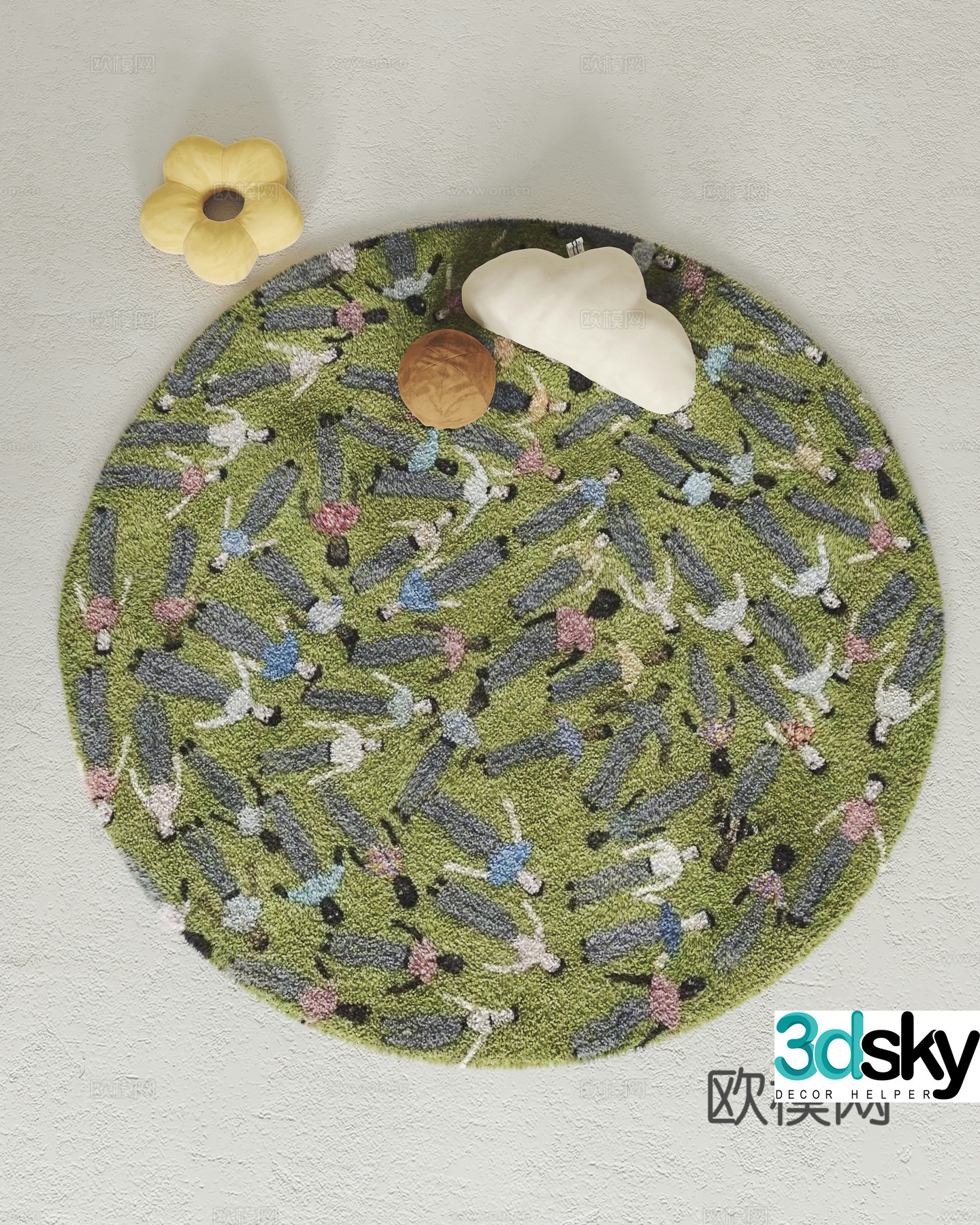 Modern carpet Round carpet Pillow 3d model
