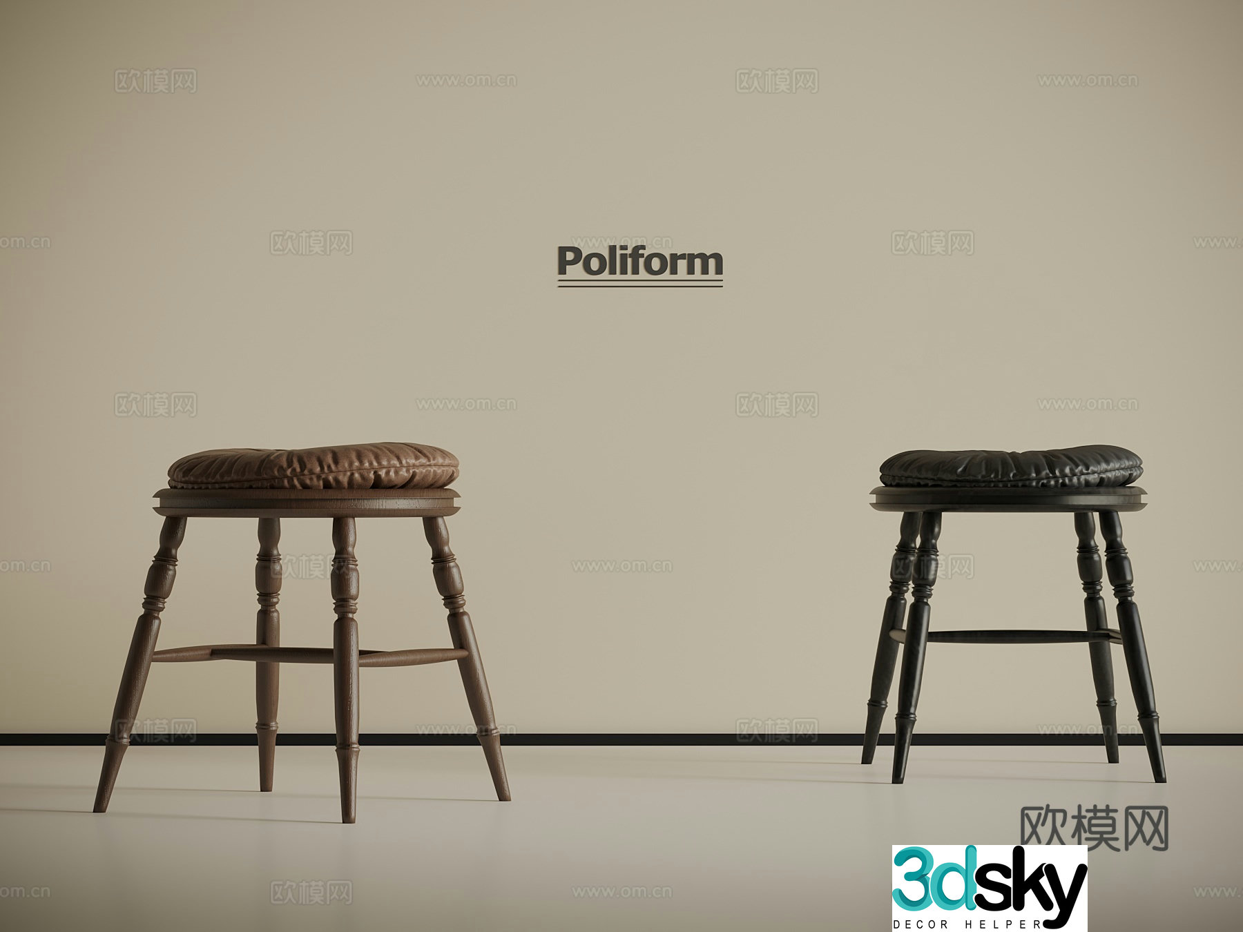 French stool makeup stool 3d model