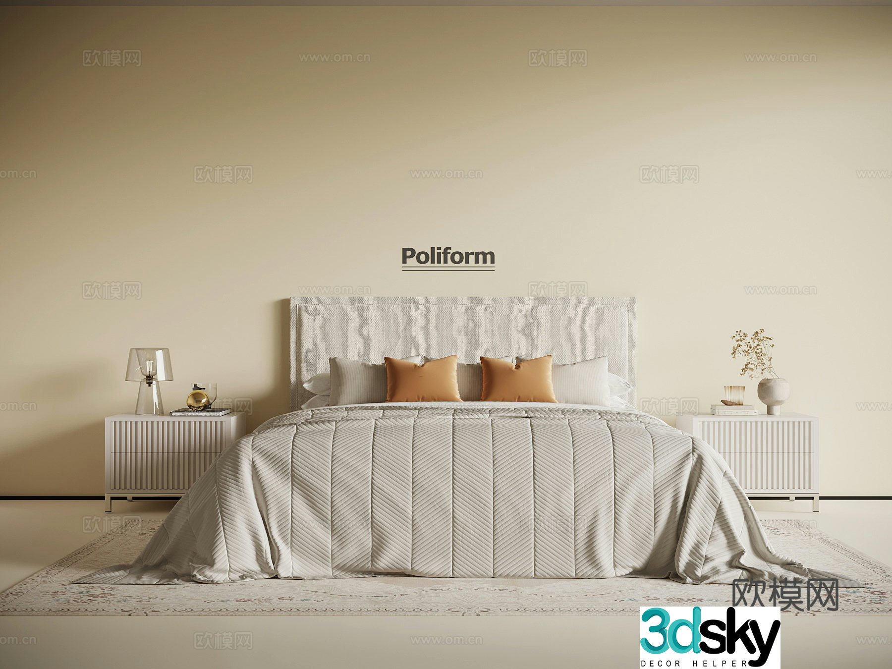 French double bed medieval style double bed 3d model