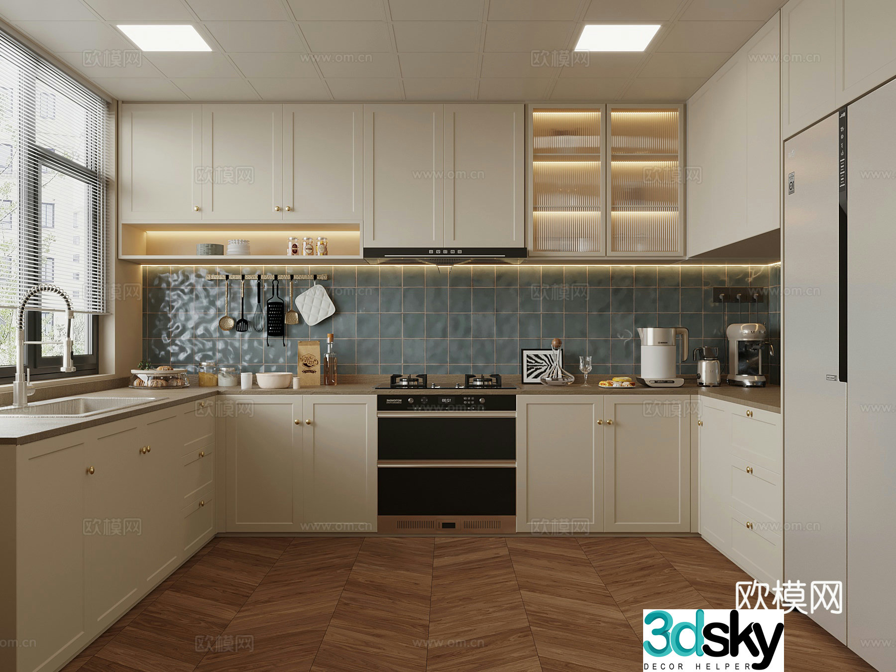 French kitchen refrigerator range hood stove 3d model