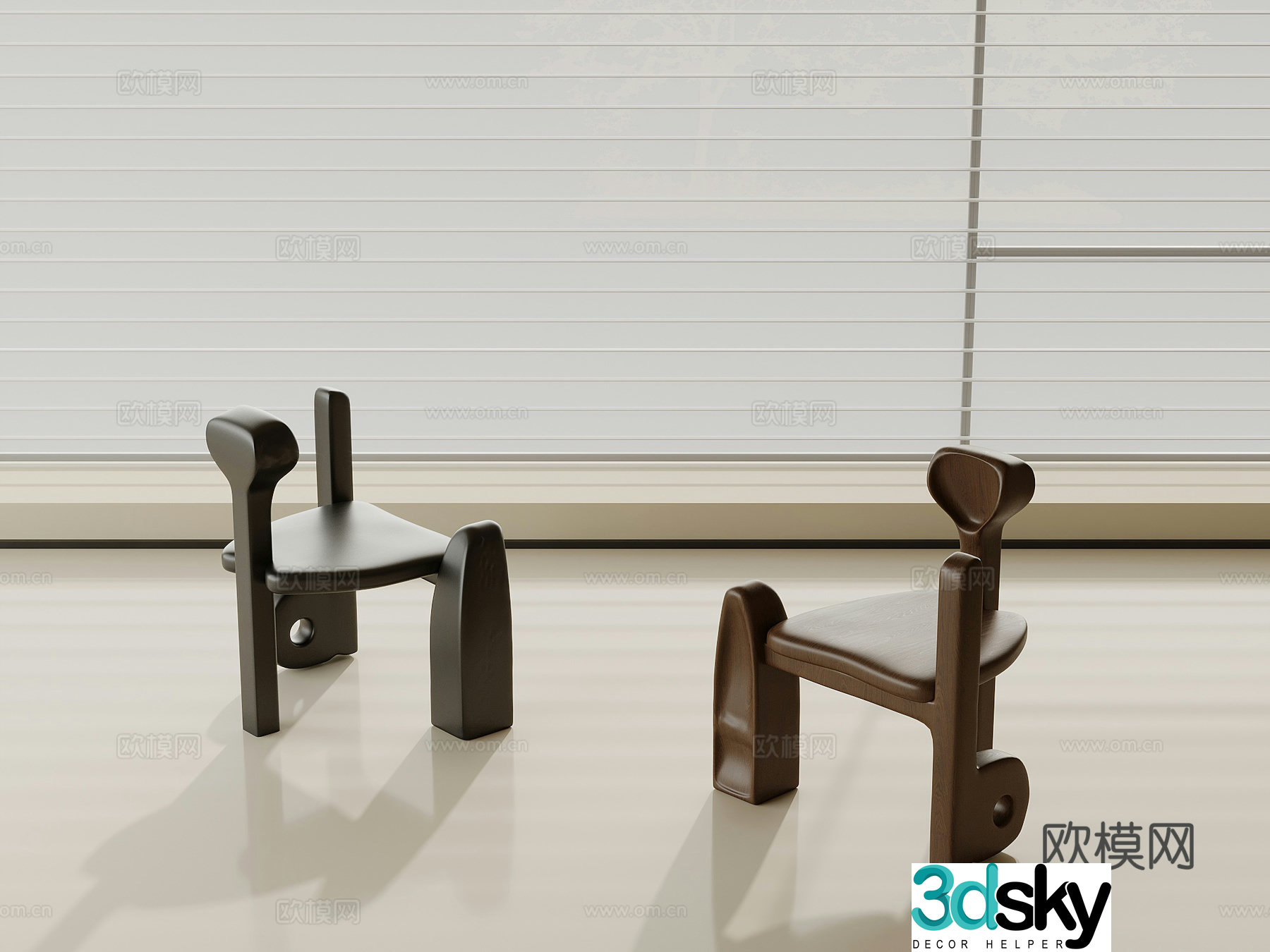 Medium style leisure chair writing chair creative solid wood single chair 3D model