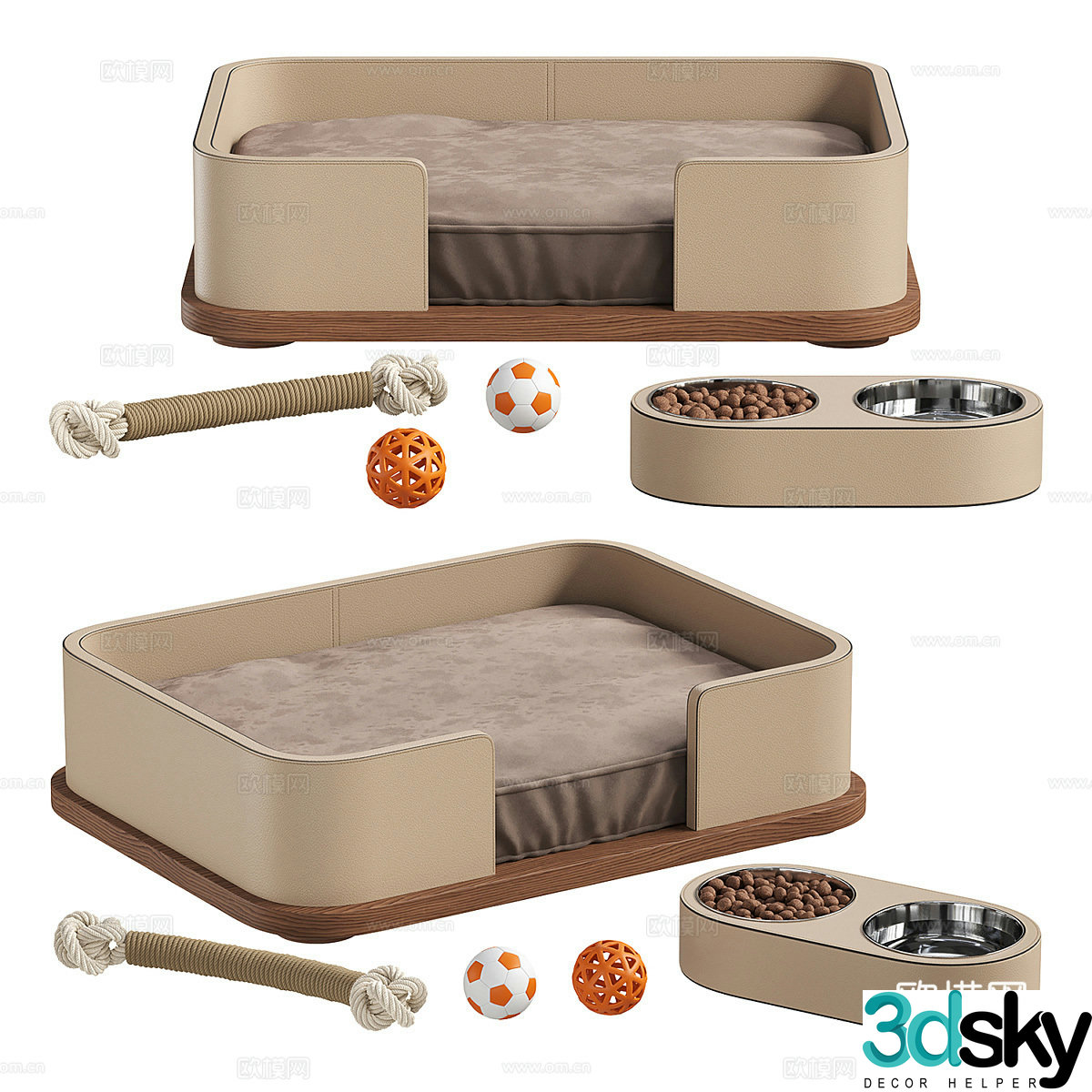 Modern Pinetti Dog Pet Supplies Set 3D Model