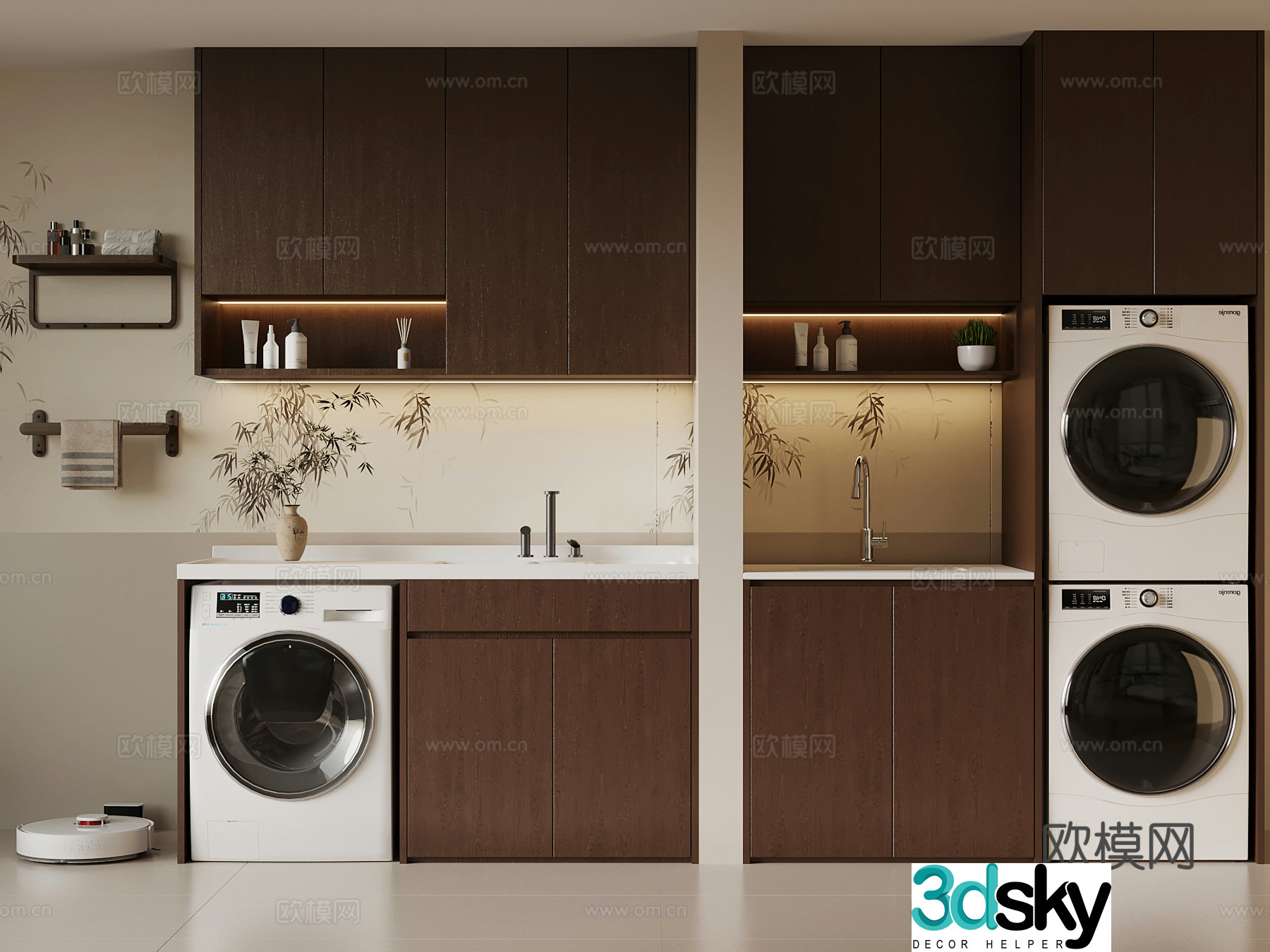 New Chinese style balcony washing machine cabinet bathroom cabinet 3d model
