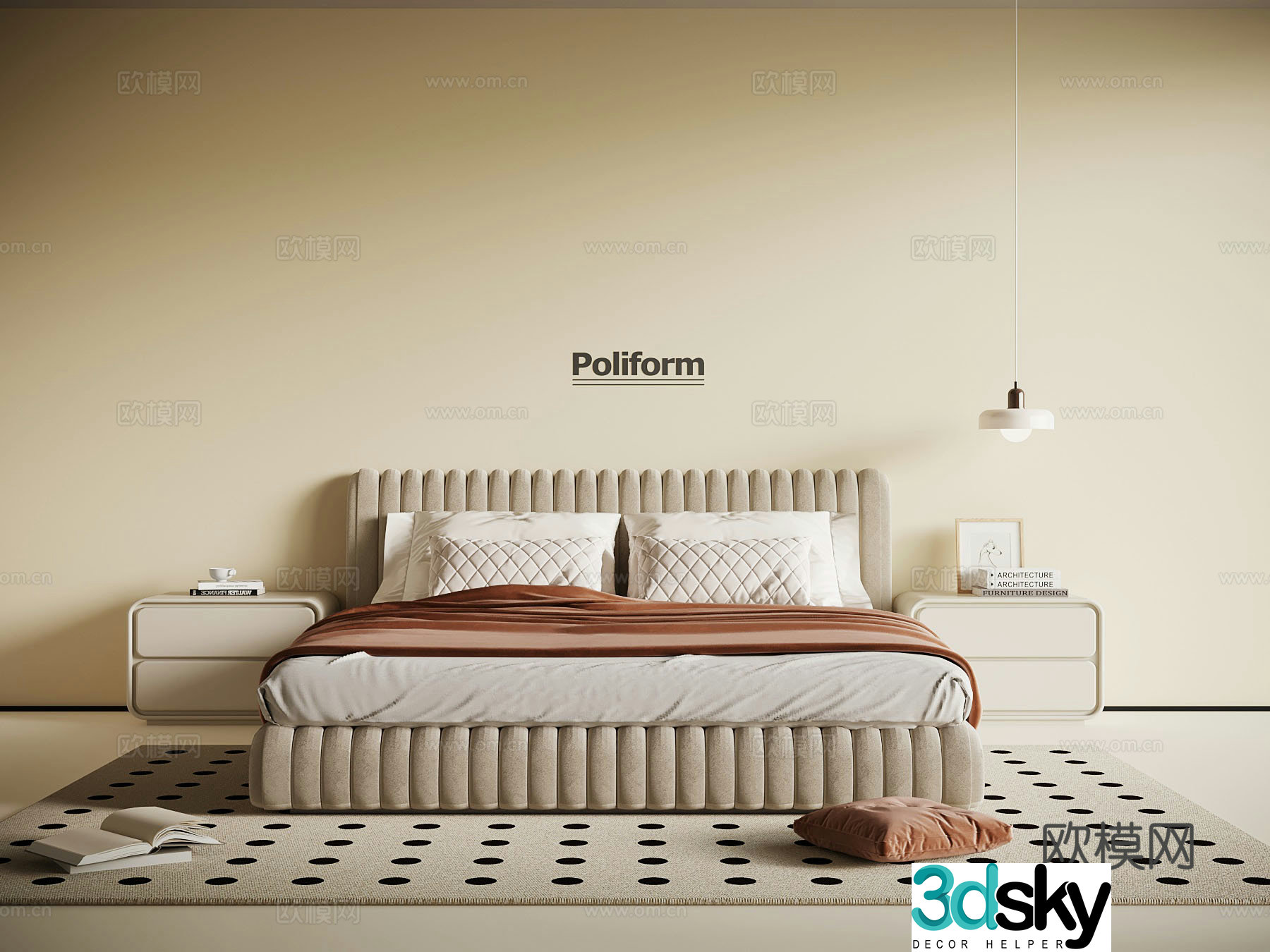 French double bed medieval style double bed 3d model