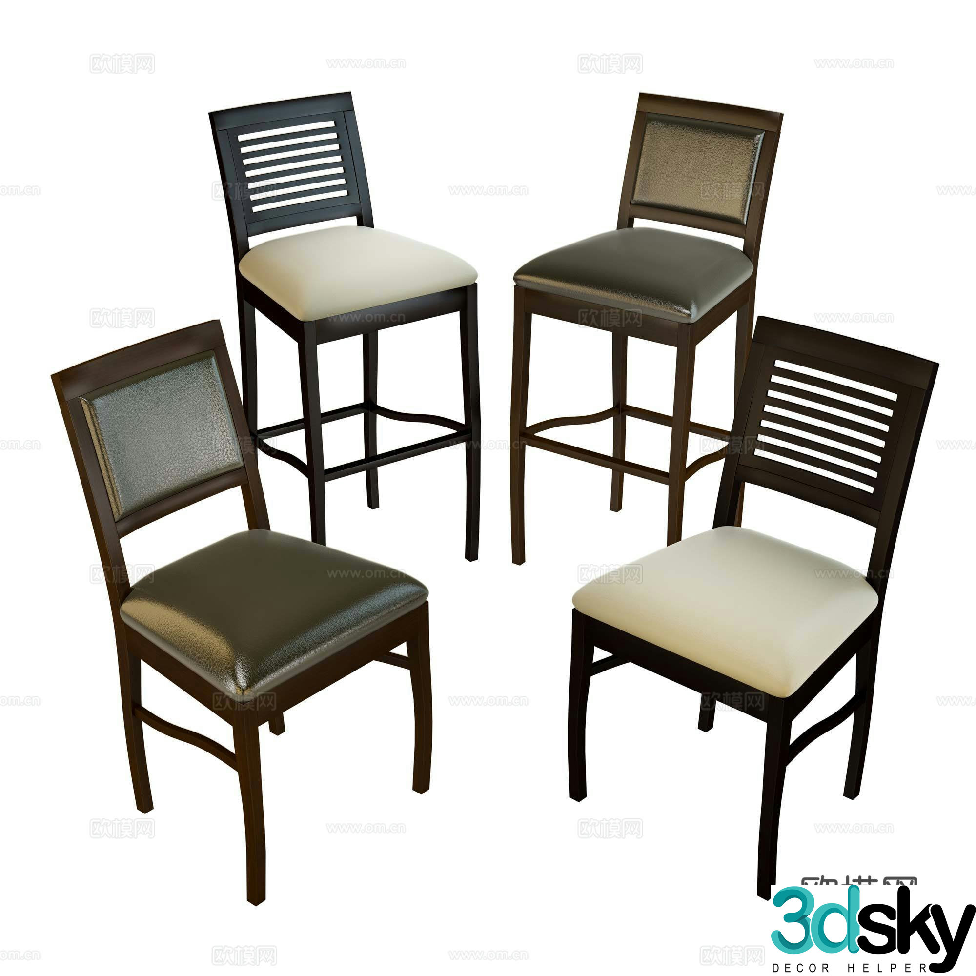 Modern solid wood bar chair leisure chair dining chair single chair 3d model