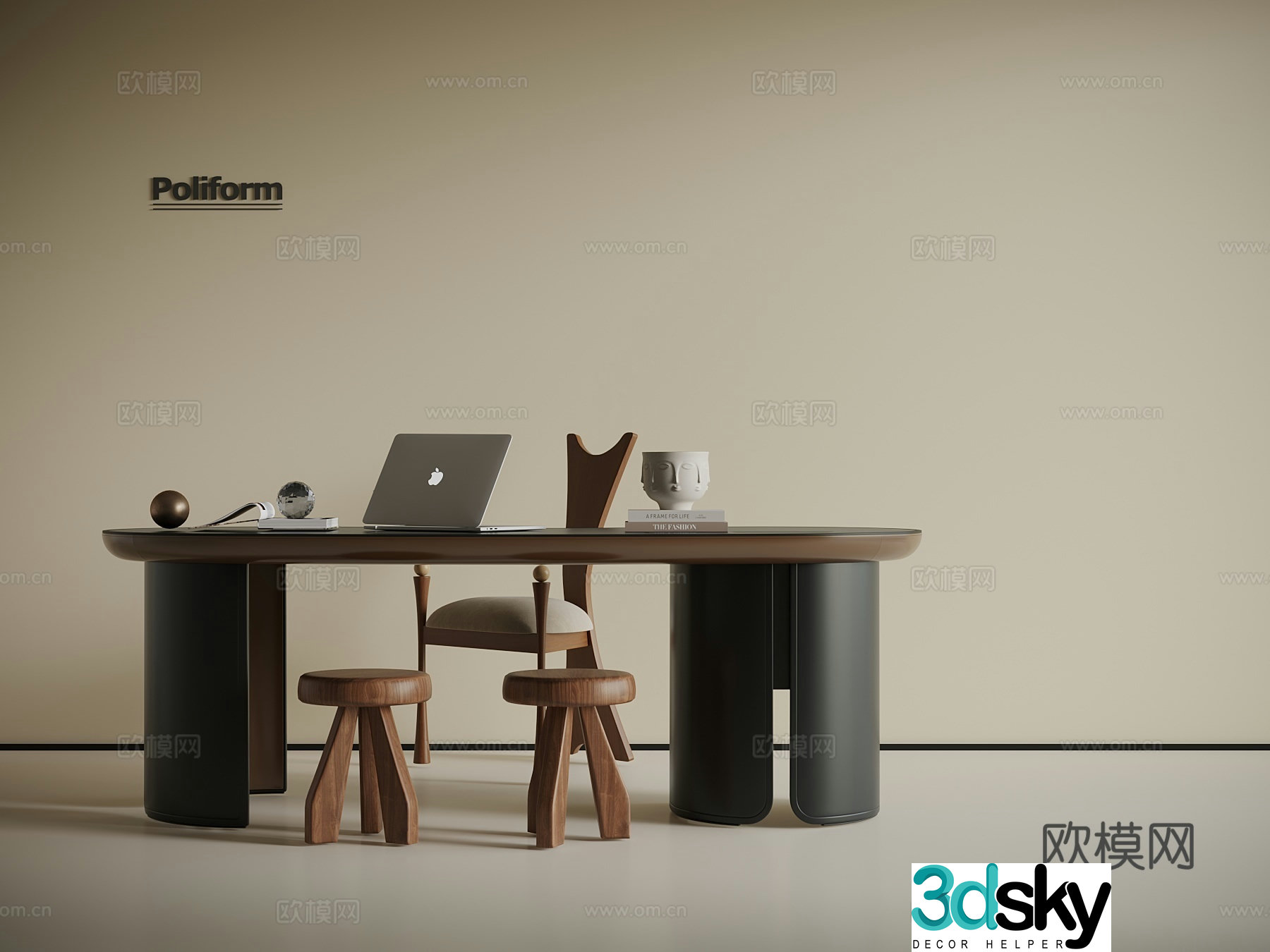French desk and chair medieval style desk and chair 3D model