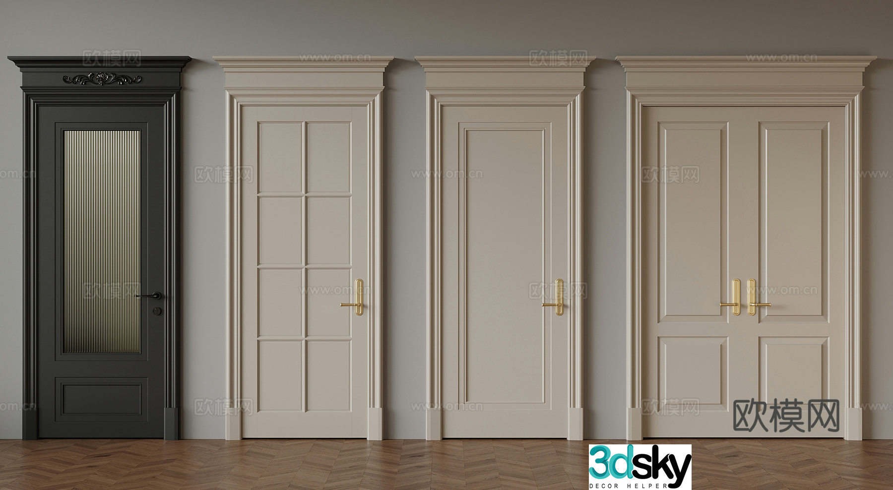 French doors Glass doors Double door 3D model