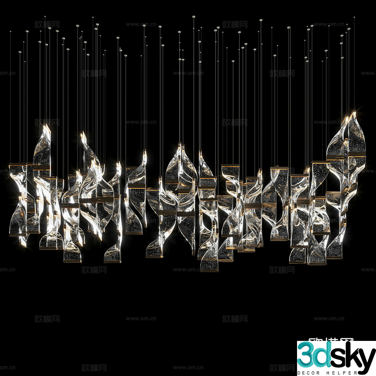 Modern Italian light luxury metal glass decorative craft chandelier 3d model