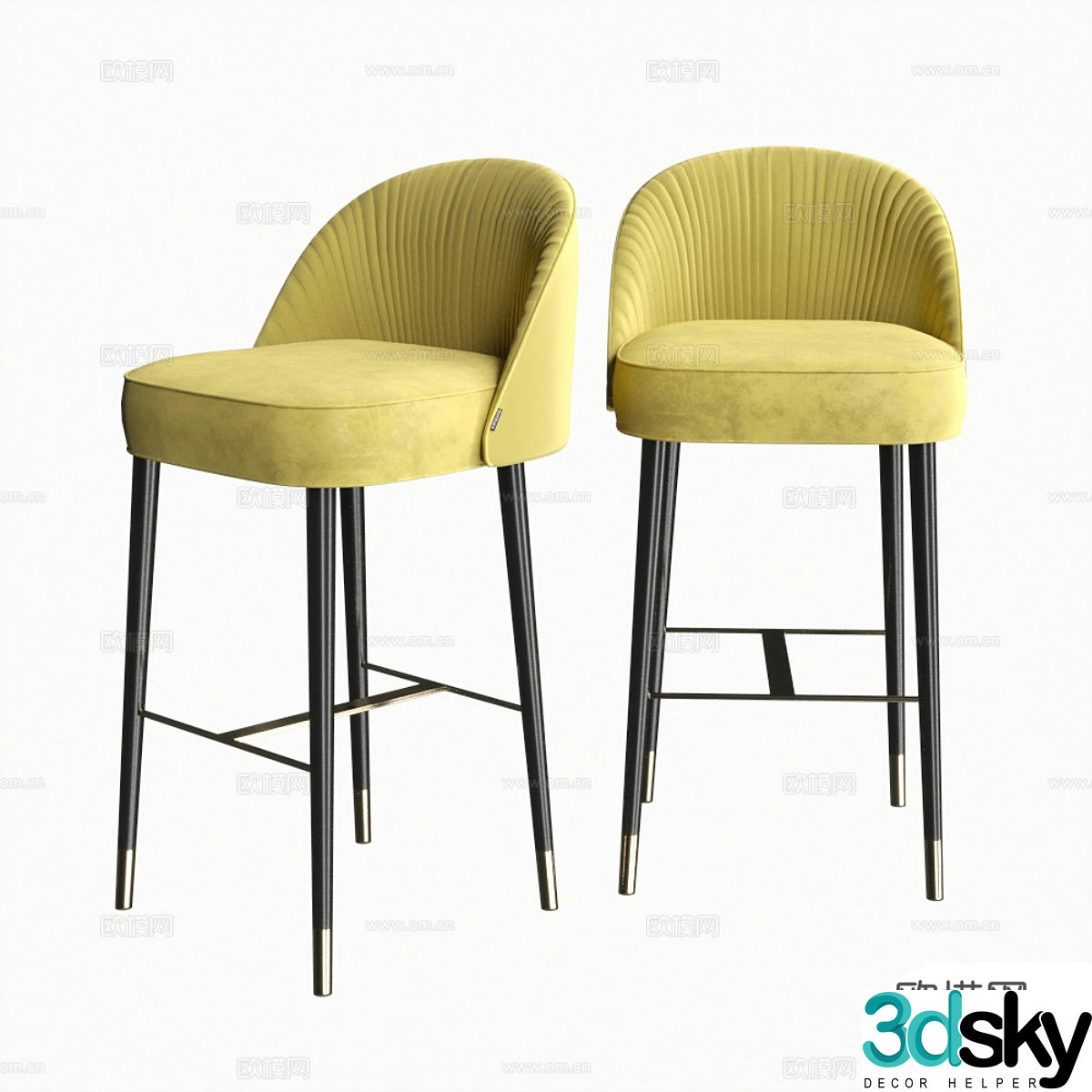 Modern Italian fabric wooden bar chair 3D model