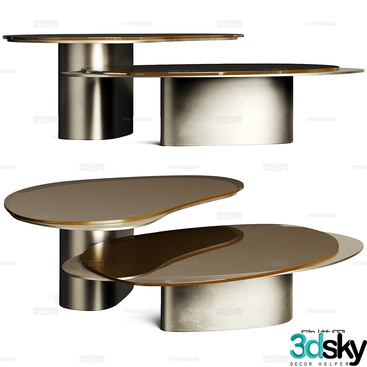 Modern light luxury special-shaped metal tea set combination 3D model