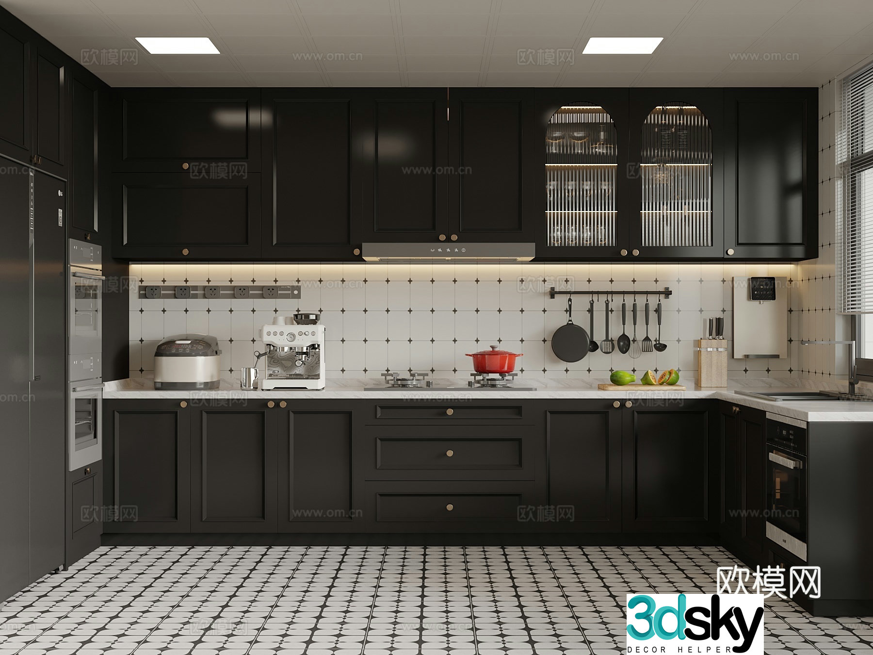 French kitchen refrigerator range hood stove 3d model