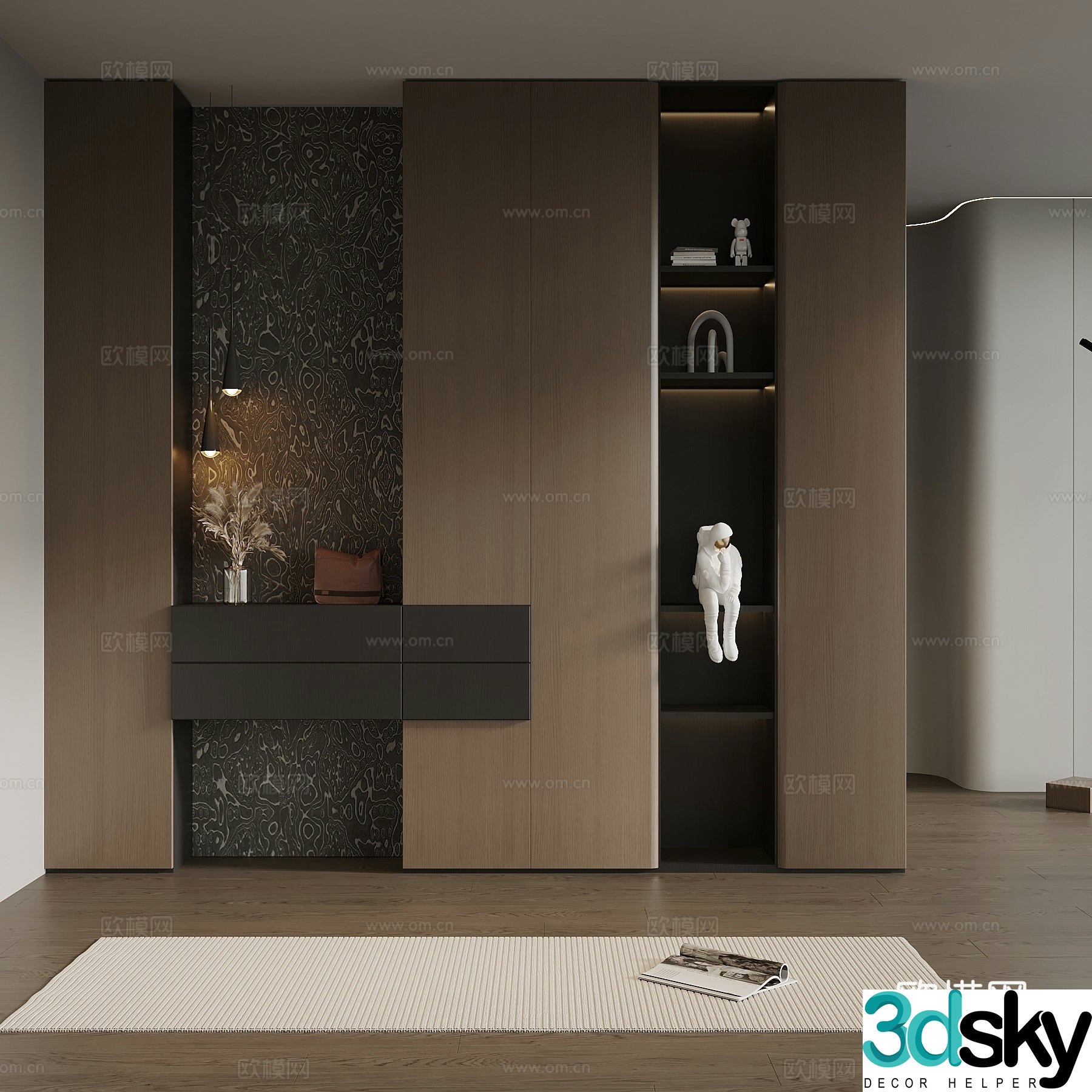 Italian minimalist porch cabinet door-entry shoe cabinet porch background 3D model