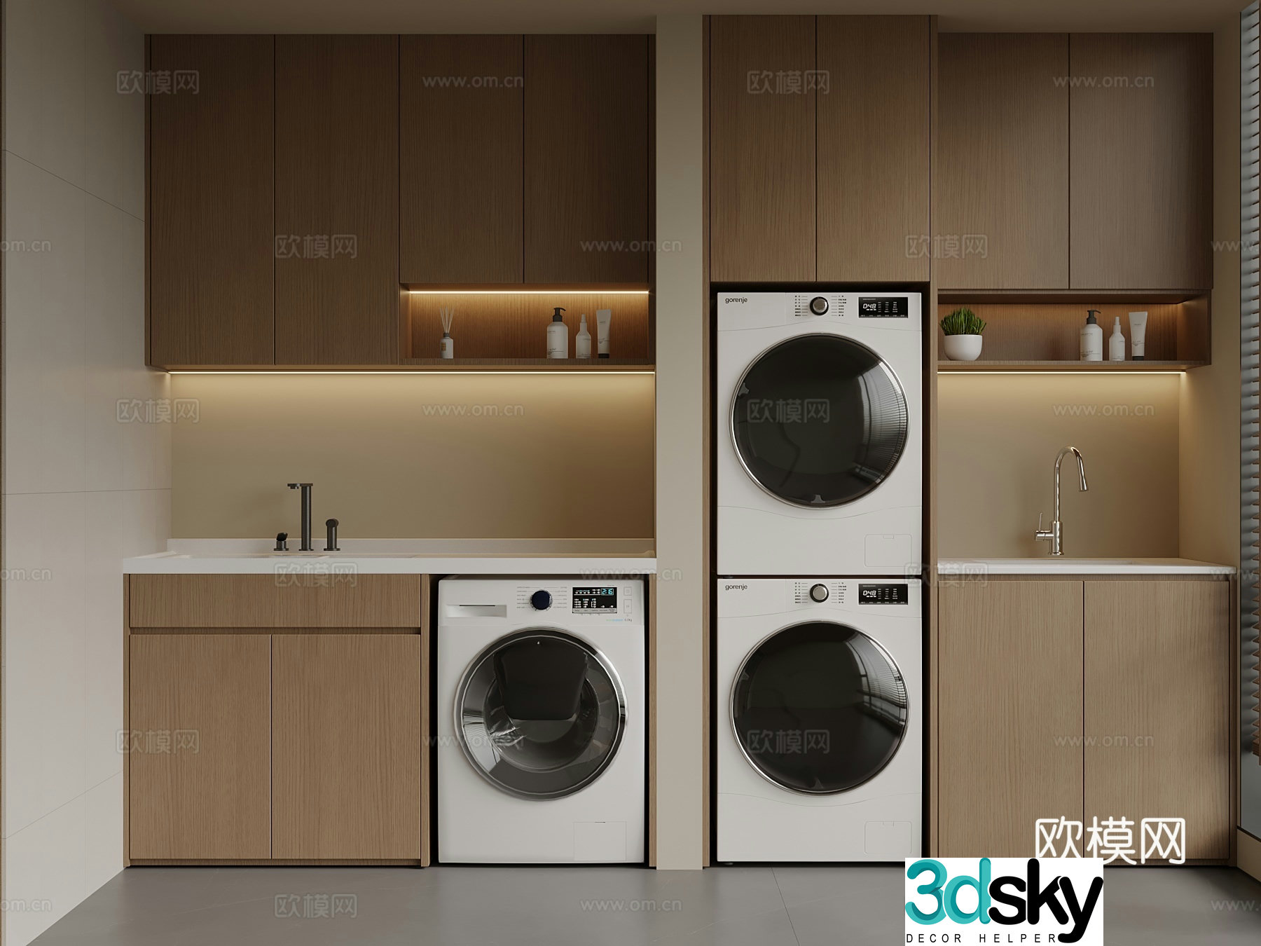 New Chinese style balcony balcony washing machine cabinet 3d model