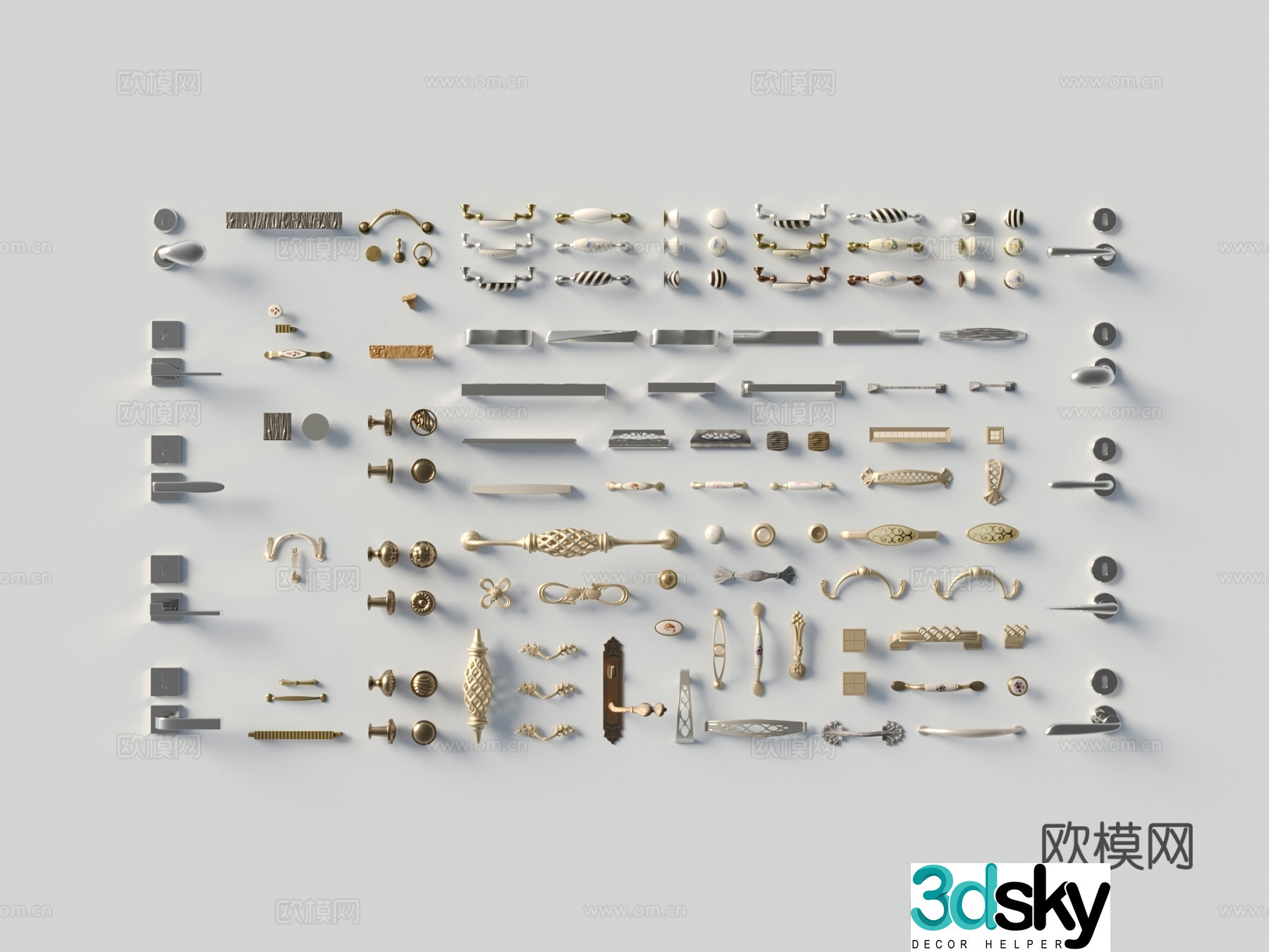 Simple European door handle 3D model