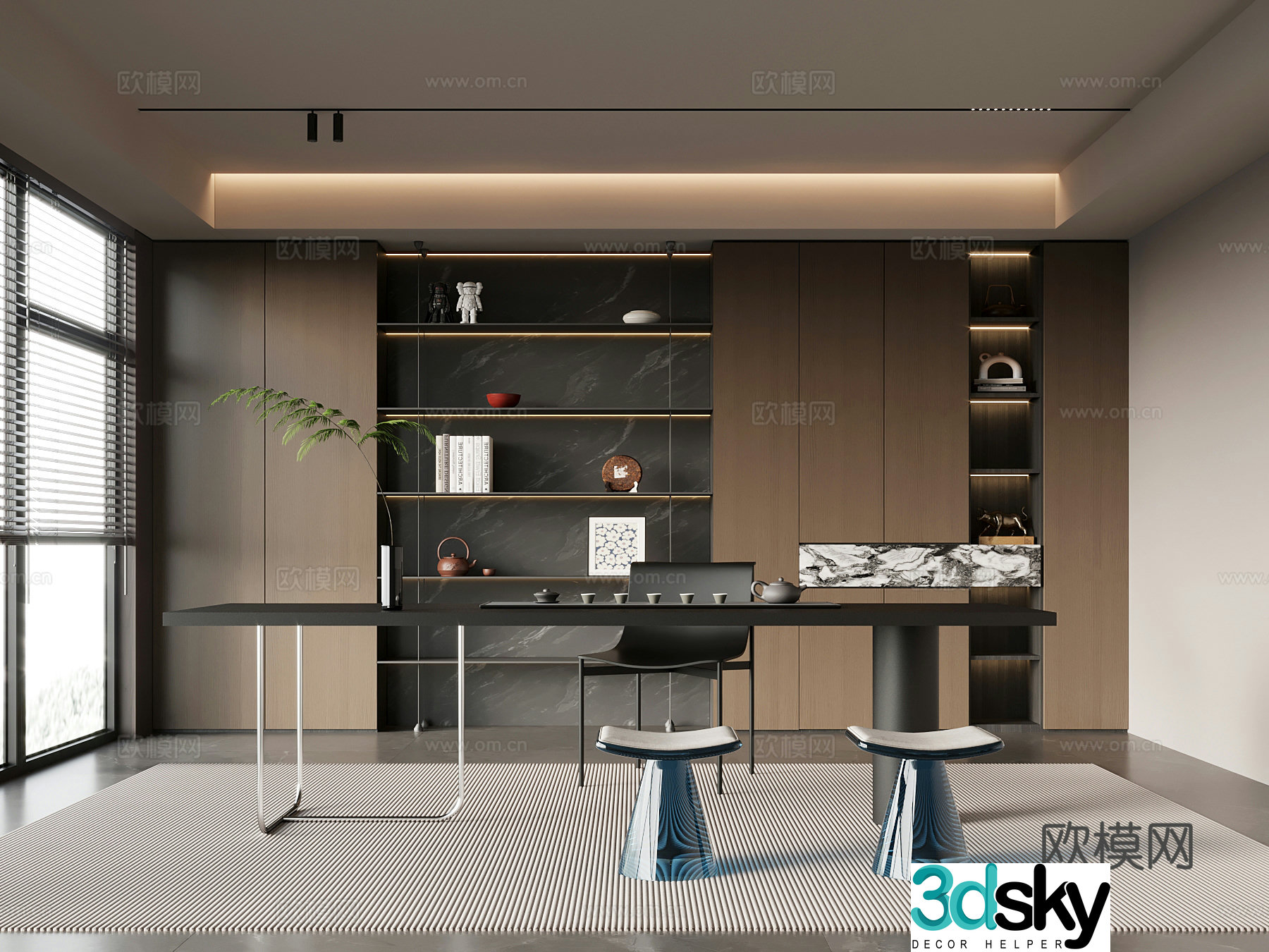 Tea room Modern Italian tea room Tea table and chair Bookcase Tea cabinet 3D model