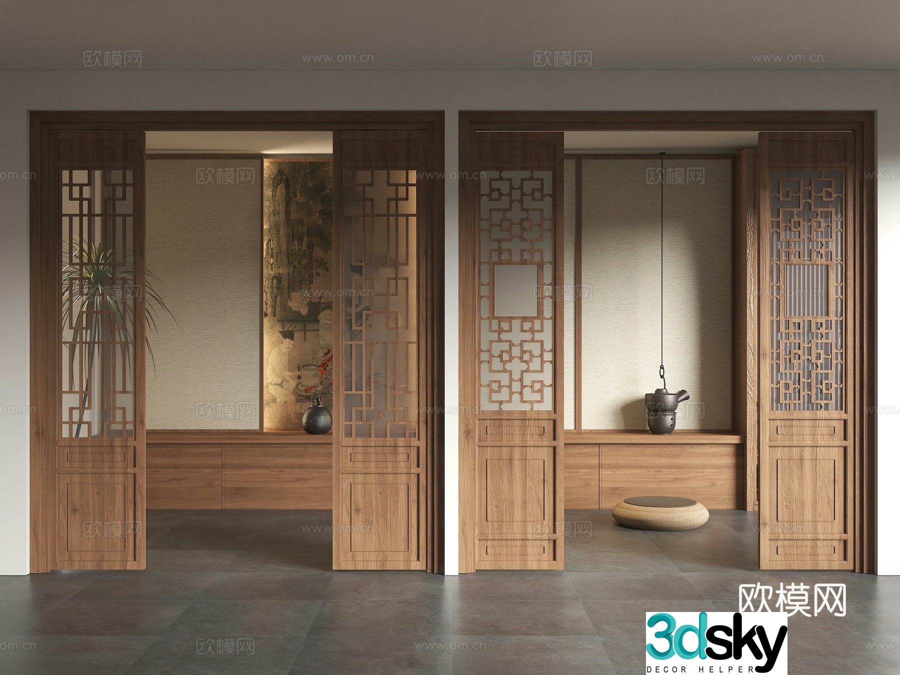 Chinese style doors and windows ancient building doors lattice doors antique wooden doors solid wood grids carved doors hollow flower 3D model