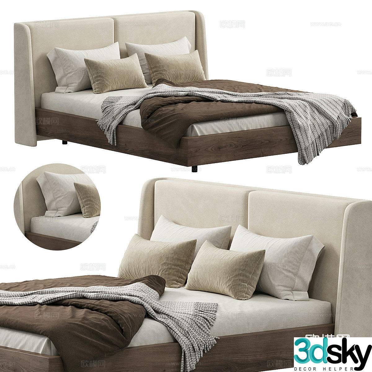 Modern Italian fabric double bed 3D model
