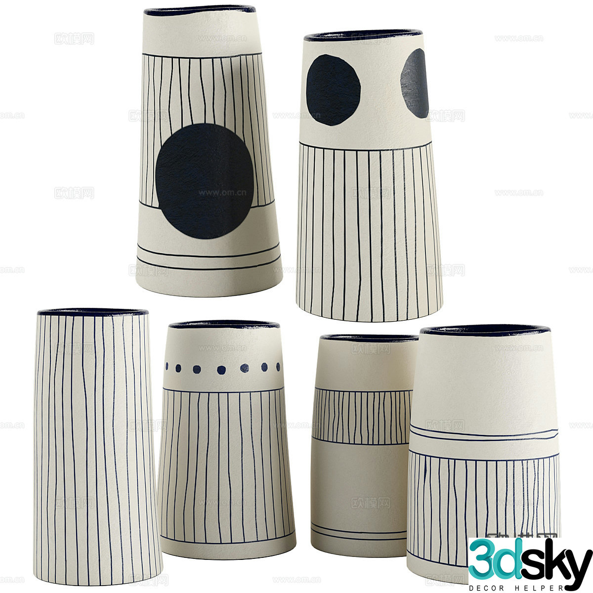 Modern Wasabi Hand Decorated Indigo Ceramic Vase 3D Model