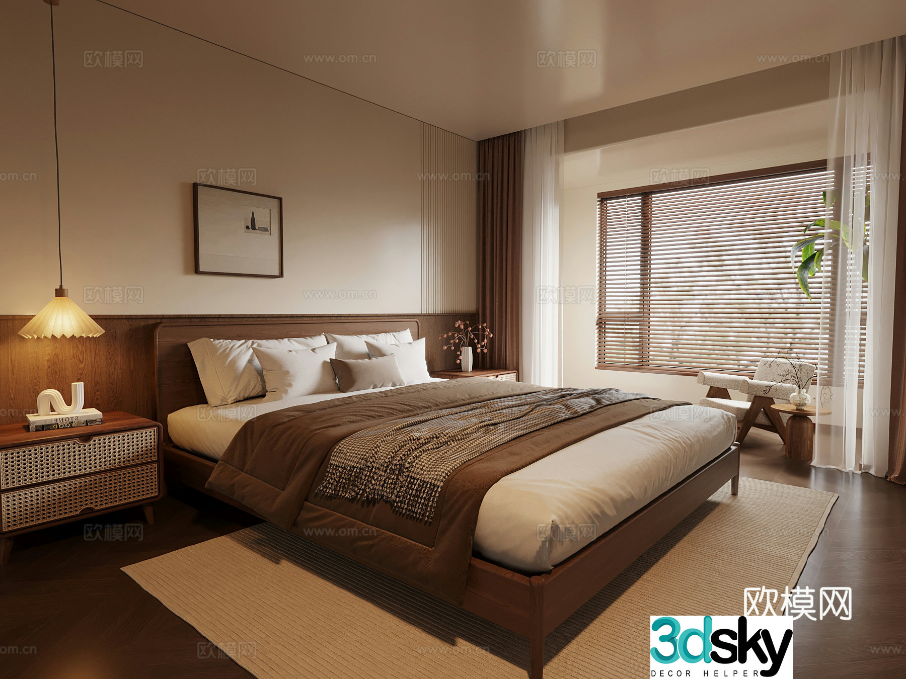 French medieval style bedroom double bed 3d model