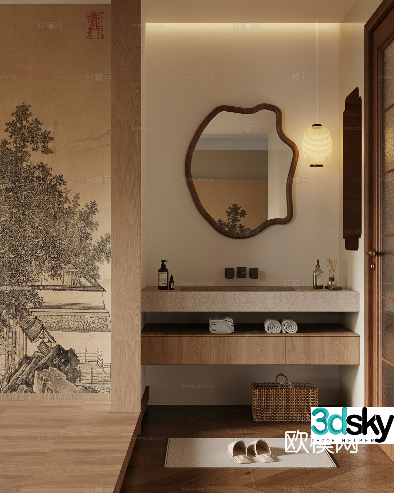New Chinese style bathroom dry area bathroom cabinet mirror 3d model