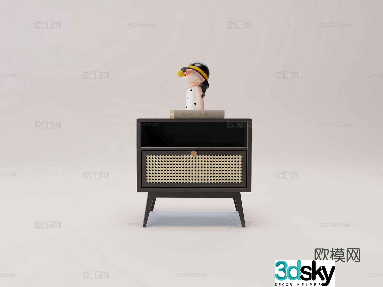 Nordic New York theme decorative edge table decoration cabinet bedside table dome hat doll 3d model