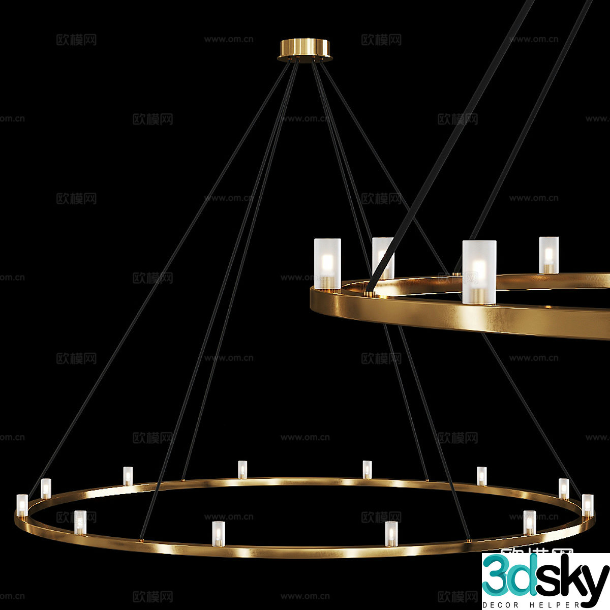 Modern light luxury round metal chandeliers 3D model