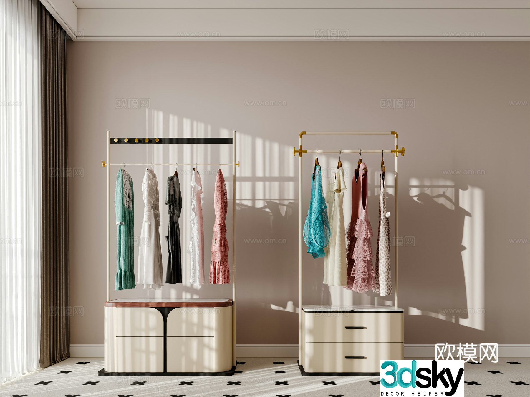 Modern clothes hanger clothes hanger floor-standing clothes hanger finished clothes hanger clothes hanger clothes hanger storage cabinet integrated clothes hanger 3D model