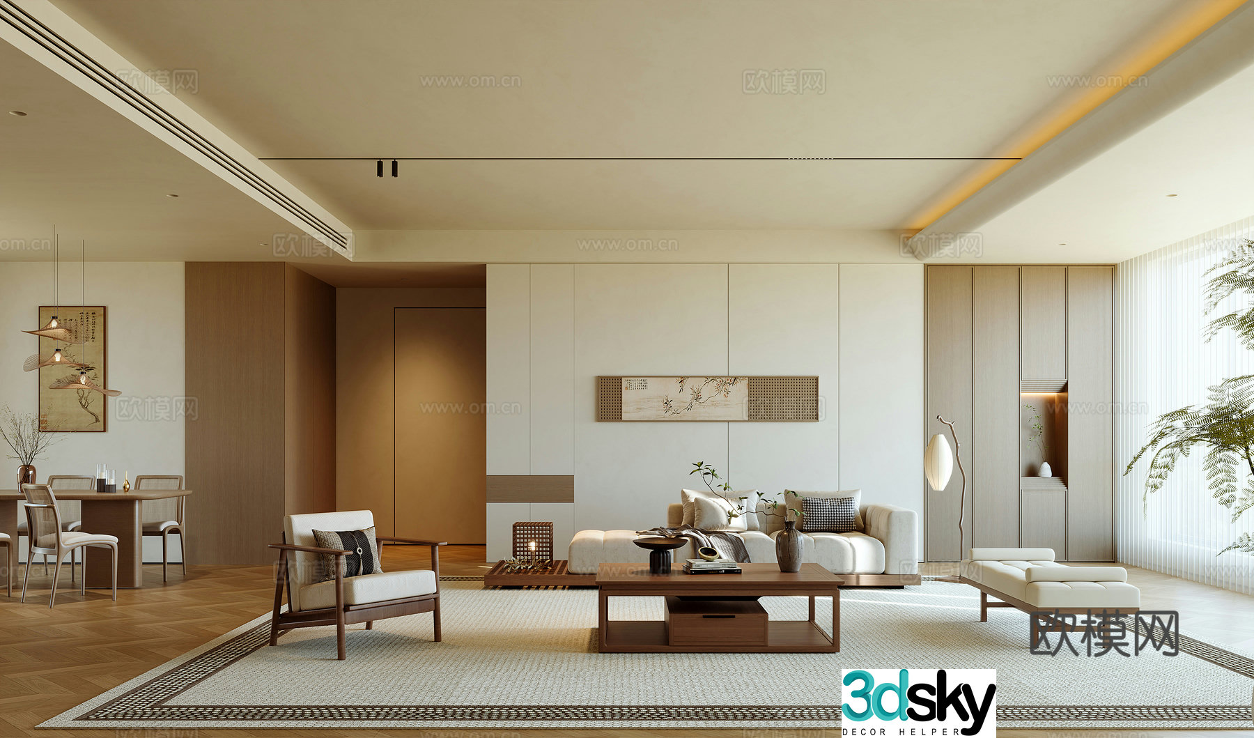 New Chinese style living and dining room 3D model