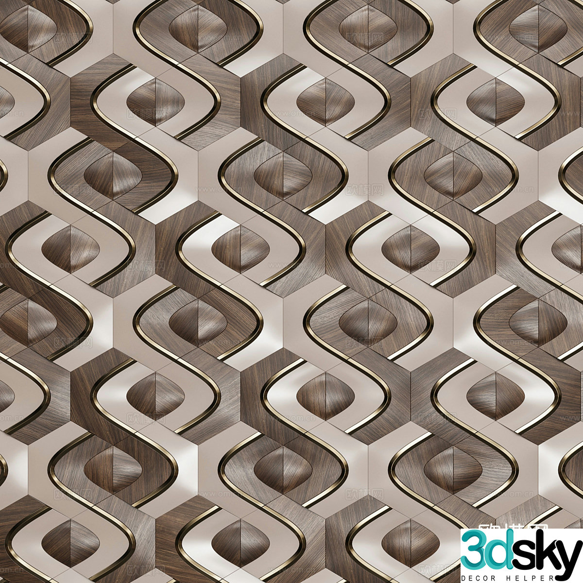 New Chinese style light luxury parquet floor parquet floor mosaic tiles flower tiles 3d model