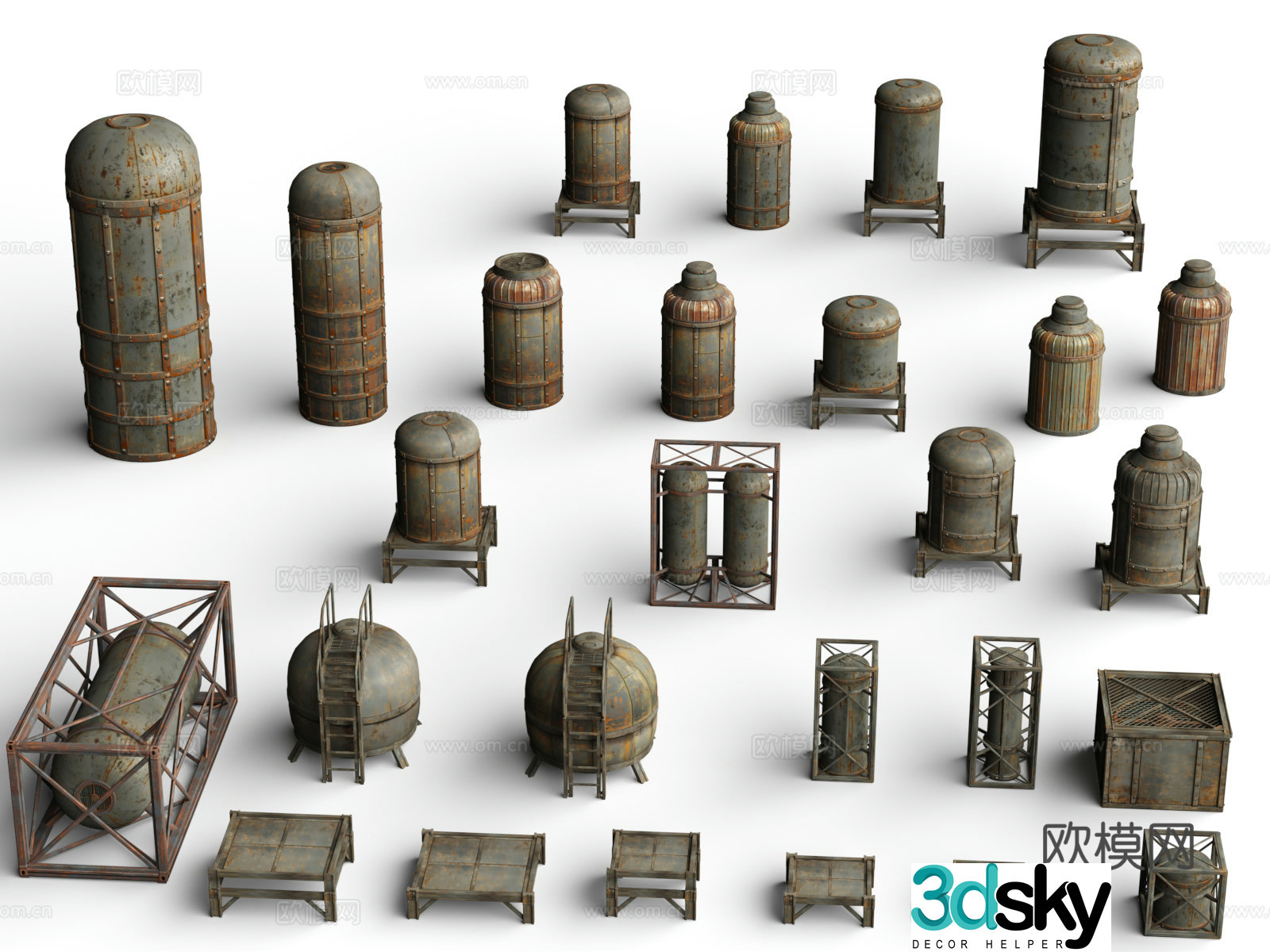 Industrial building chemical barrel slum building wasteland style retro style future doomsday style 3d model