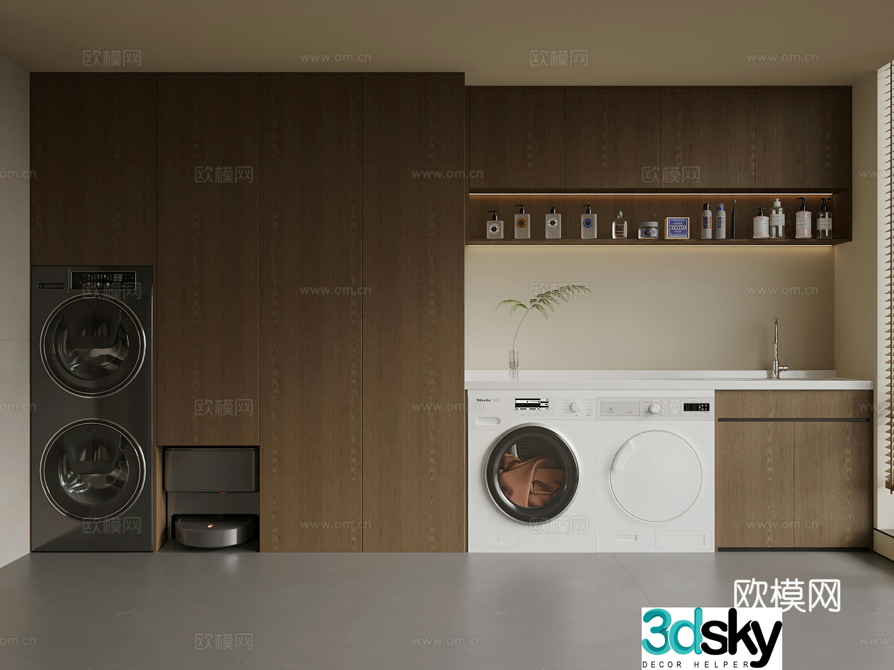 New Chinese style balcony balcony washing machine cabinet 3d model