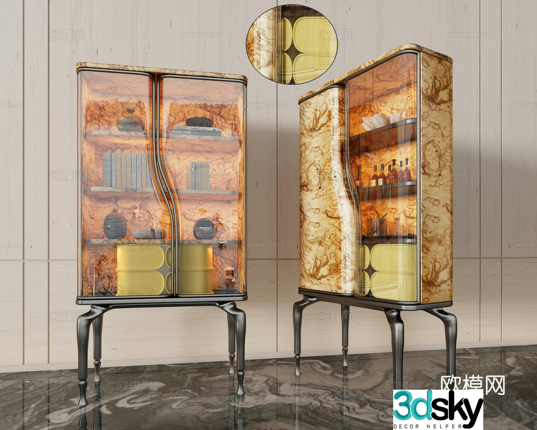 Minotti Modern Luxury Wine Cabinet Bookcase Combination Mini Bar Side Cabinet 3D Model