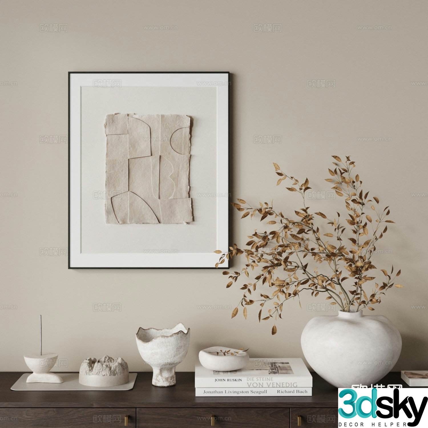 Modern furnishings ornaments plants hanging paintings desktop decoration books decorations dried flowers 3d model