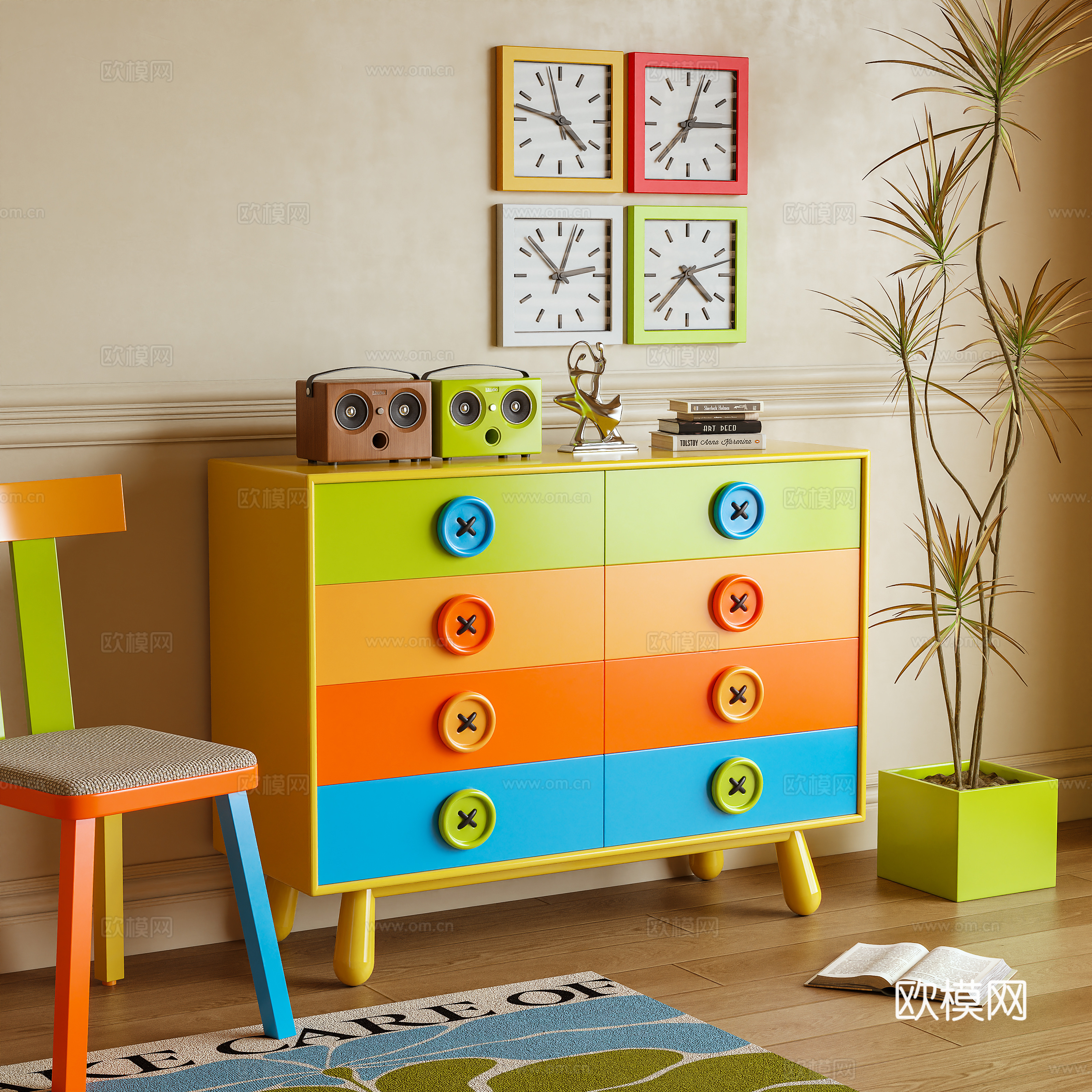 Storage cabinet porch cabinet side cabinet dopamine cartoon 3d model