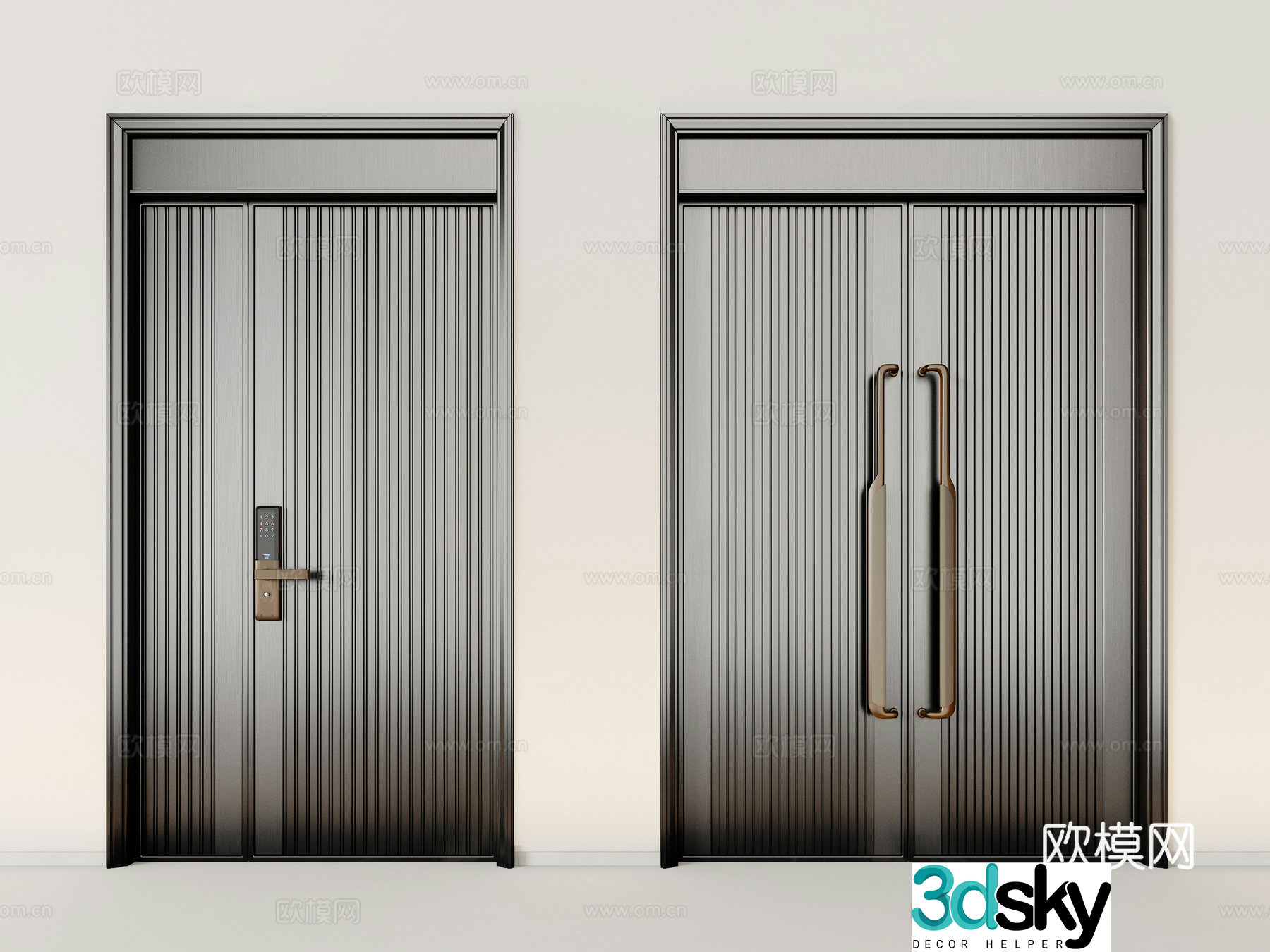 Villa door copper door European style door entrance door double door 3D model
