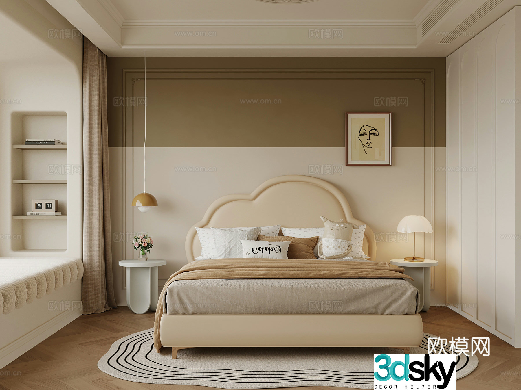 French children’s room double bed 3d model