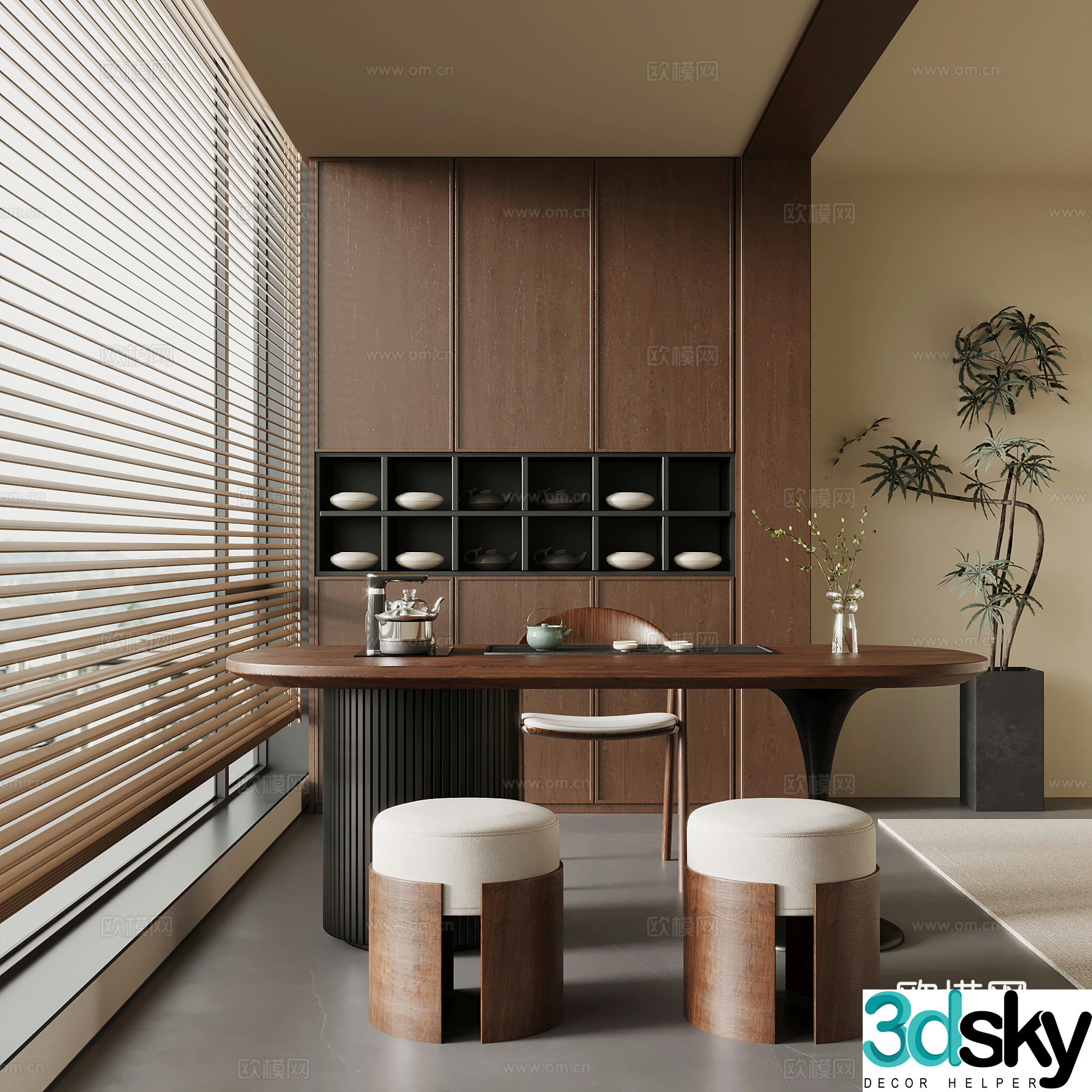 Middle-aged balcony tea cabinet small tea table 3D model