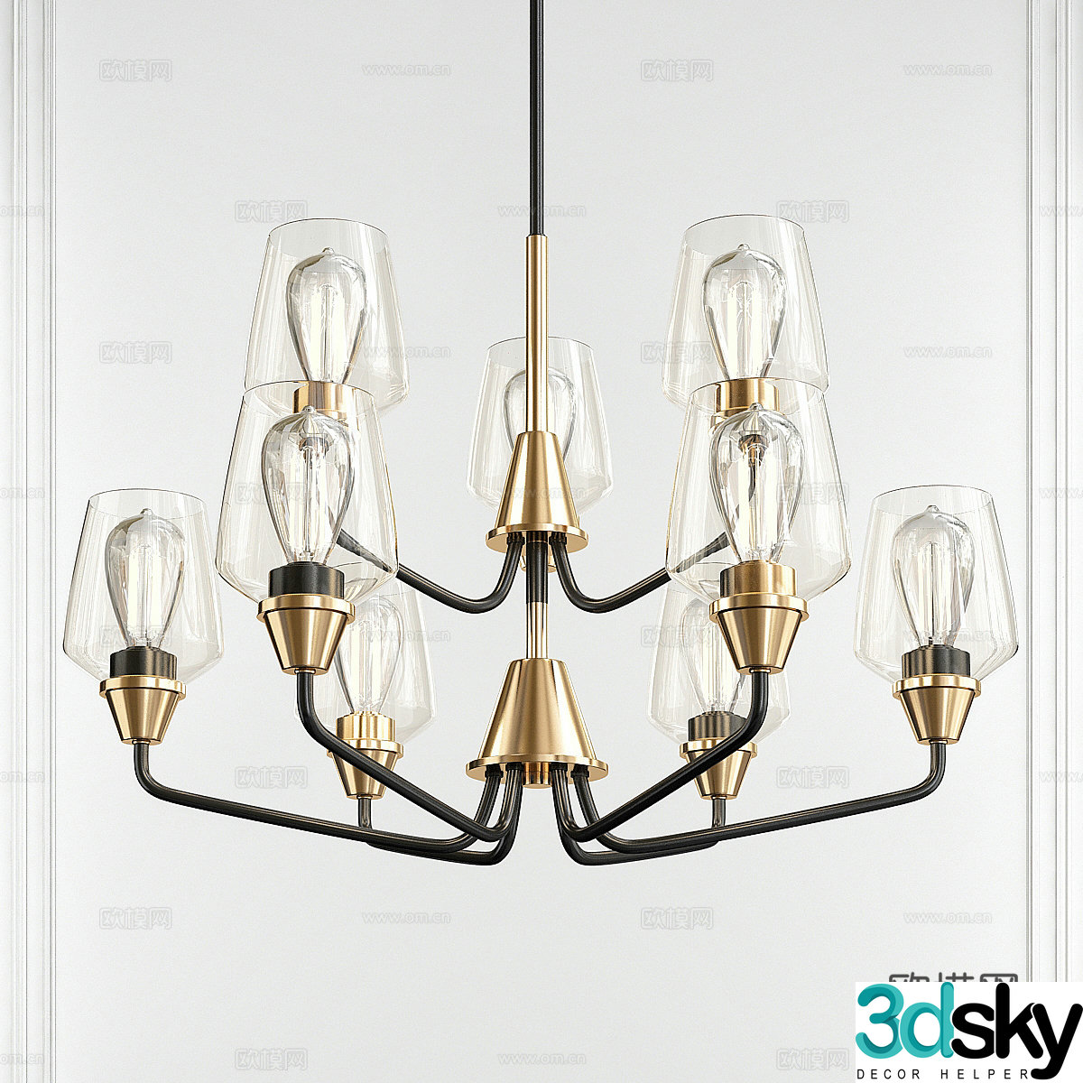 New Chinese style light luxury metal glass decorative chandelier 3D model