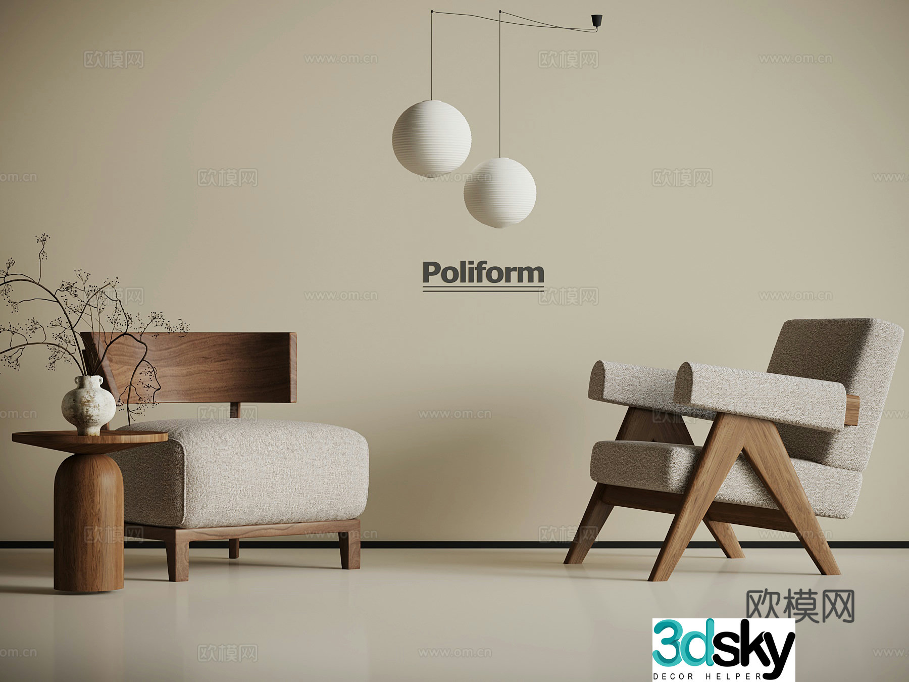 Medium style leisure chair chandelier side 3D model