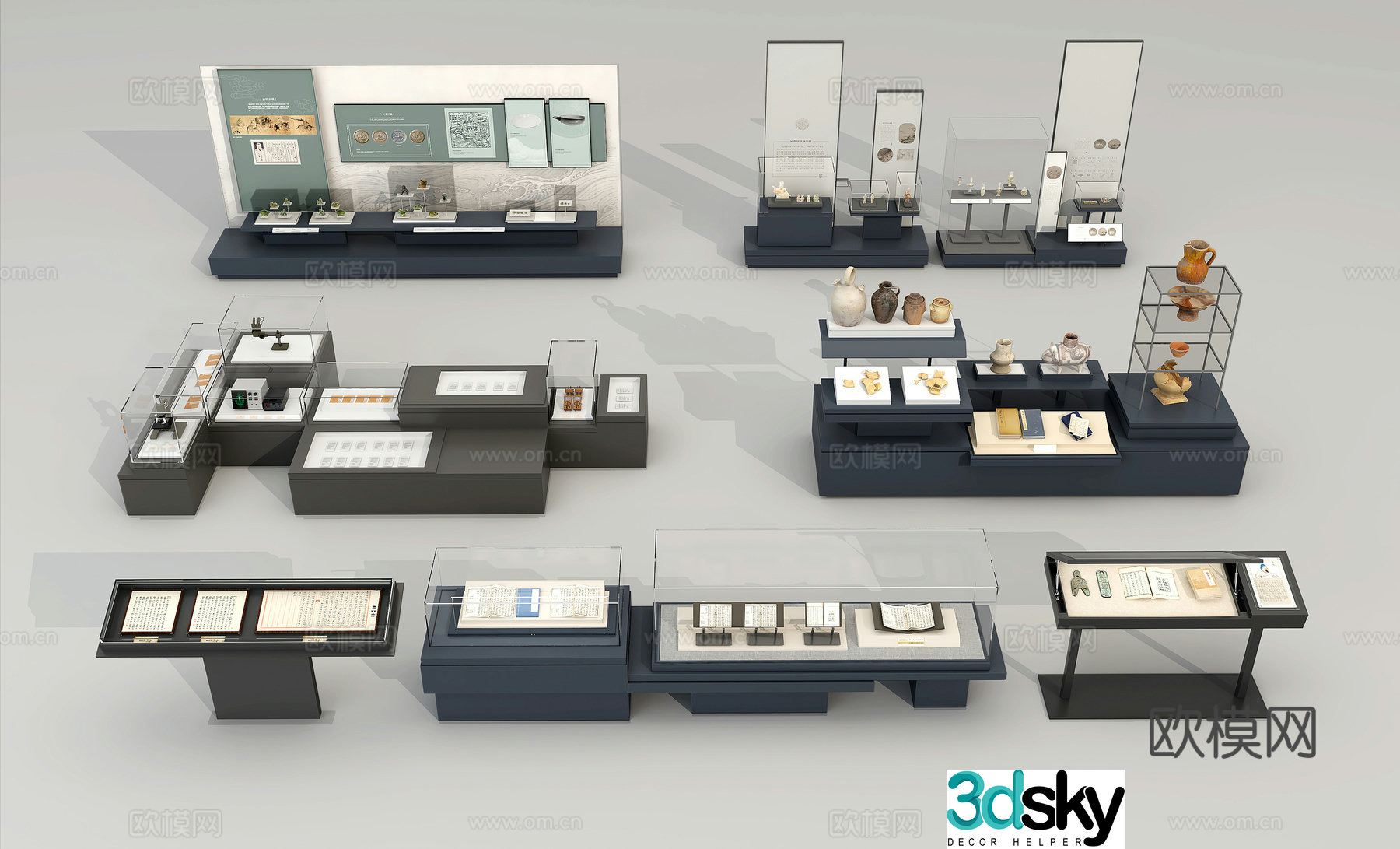 Museum booth showcase new Chinese display rack 3D model