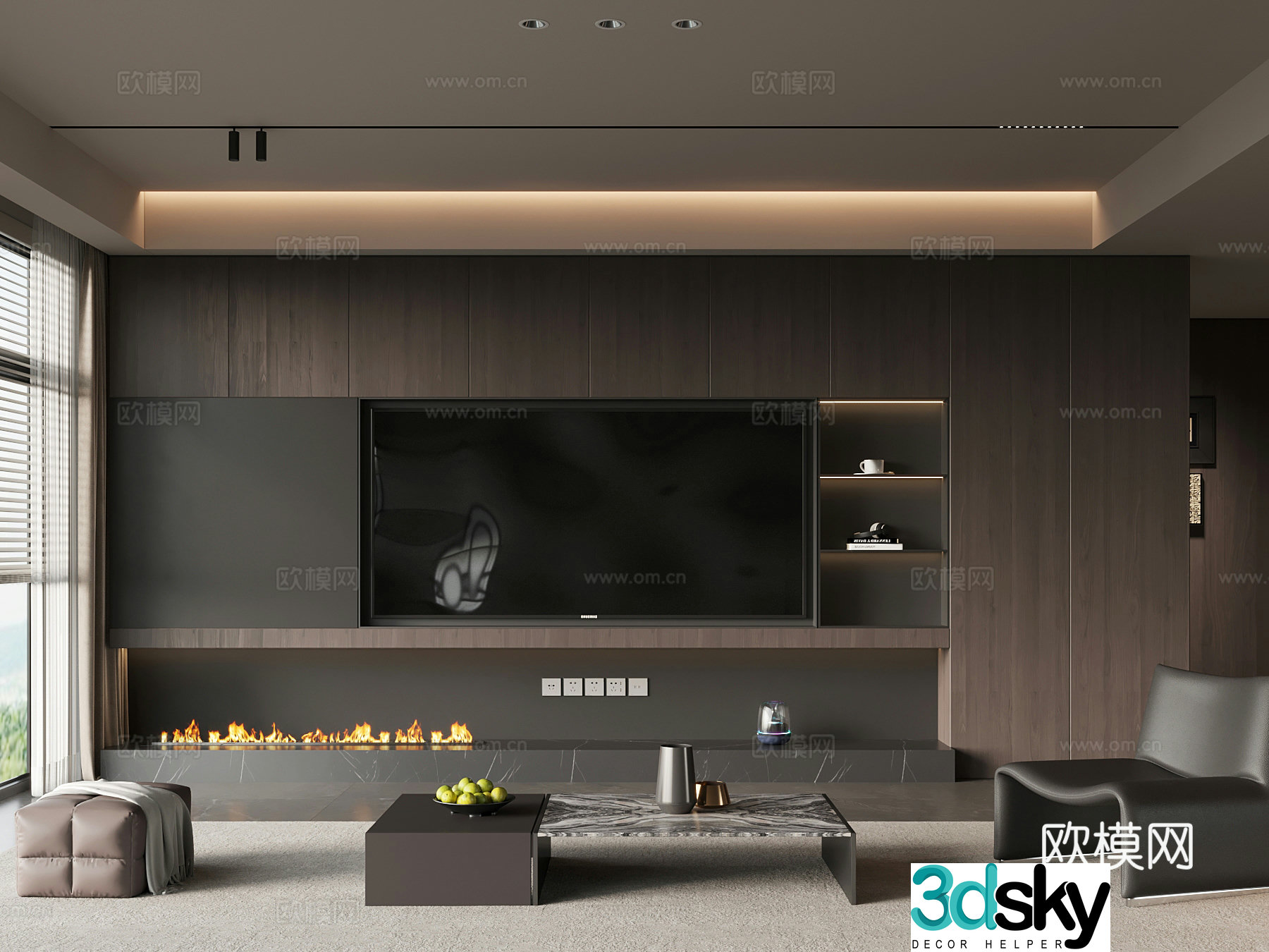 Home living room modern Italian living room TV background wall sofa coffee table combination 3d model