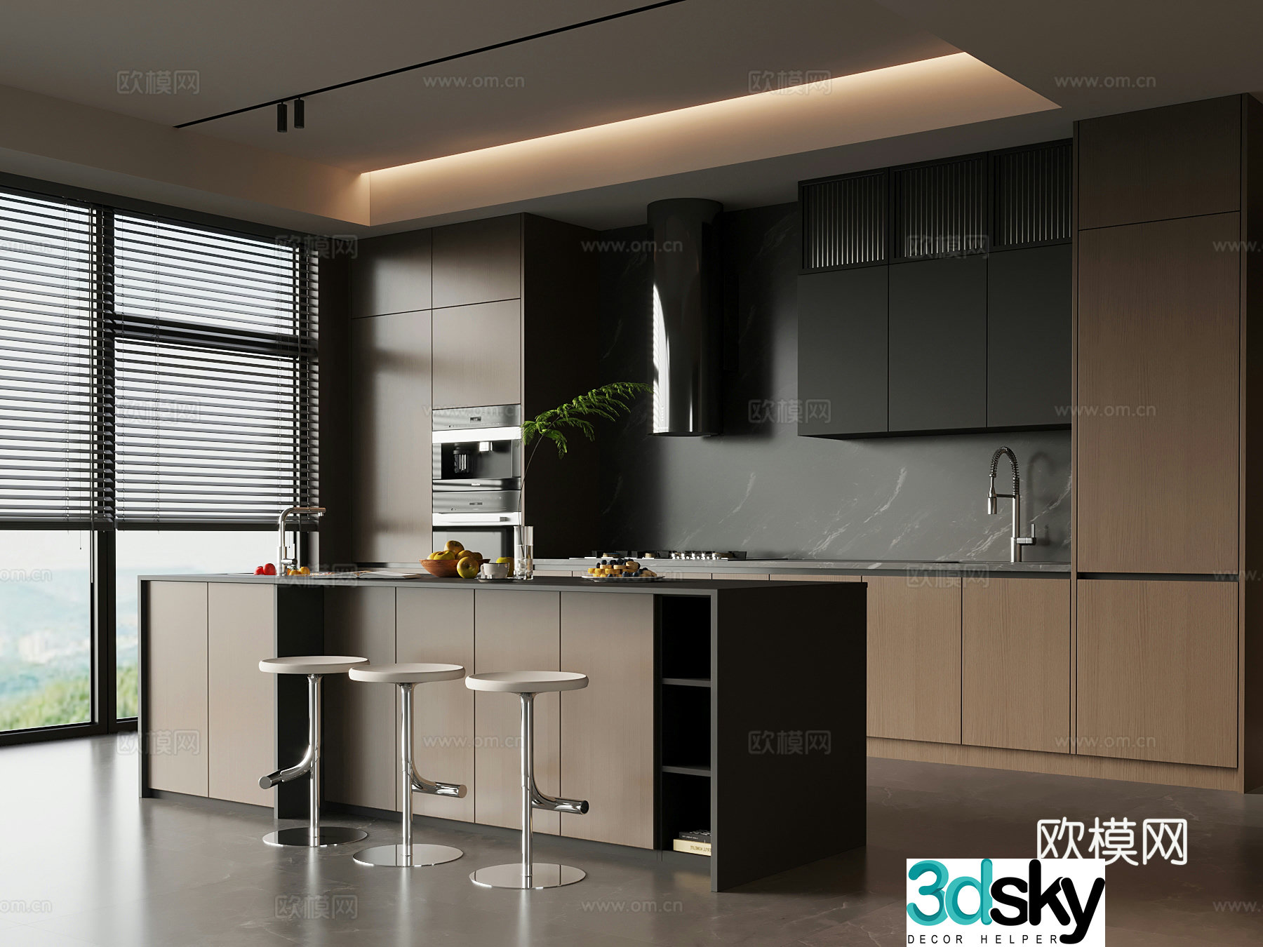 Restaurant Modern Italian Restaurant Western Kitchen Cabinet Island Dining Table 3D Model