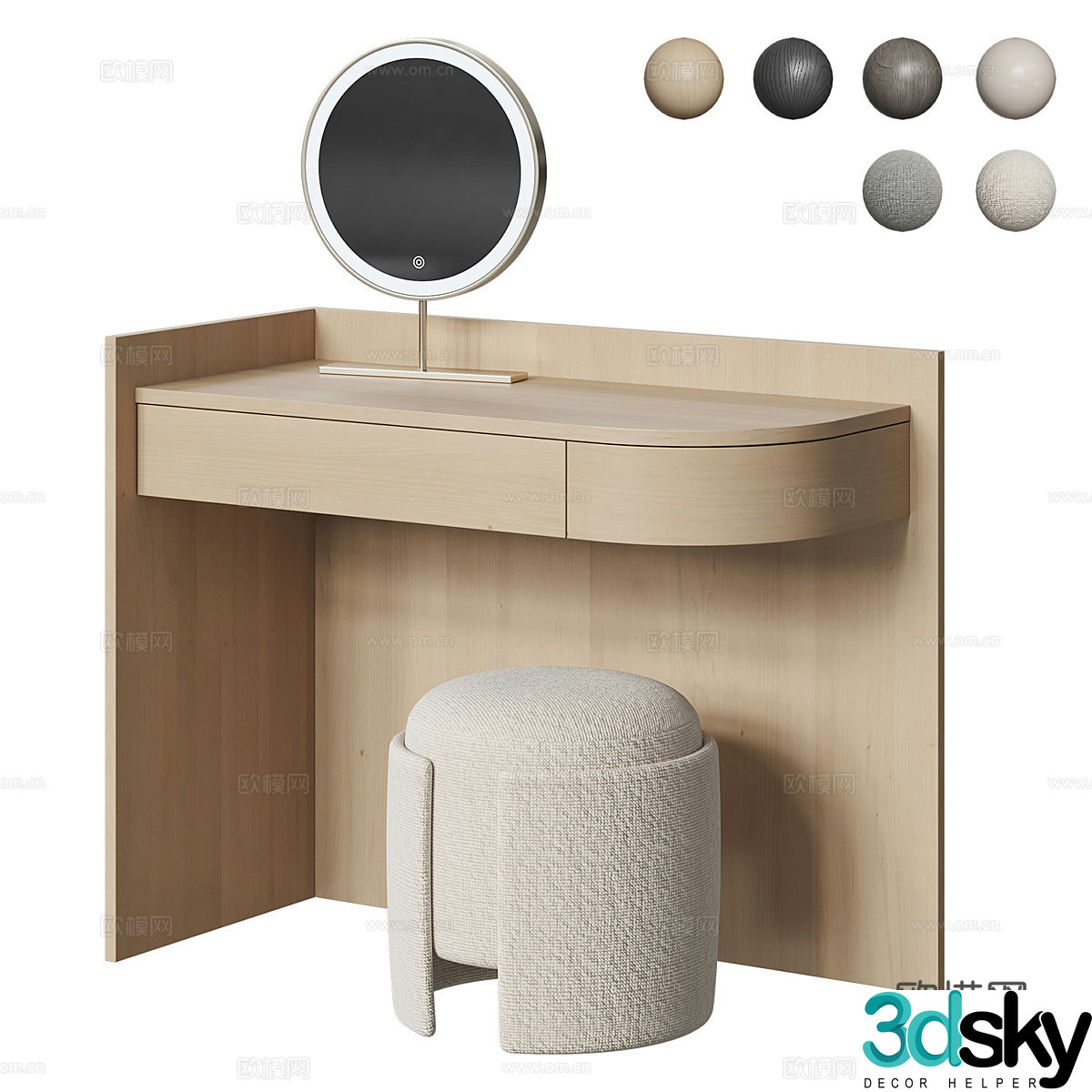 Modern Italian dressing table dressing table makeup mirror makeup stool 3D model