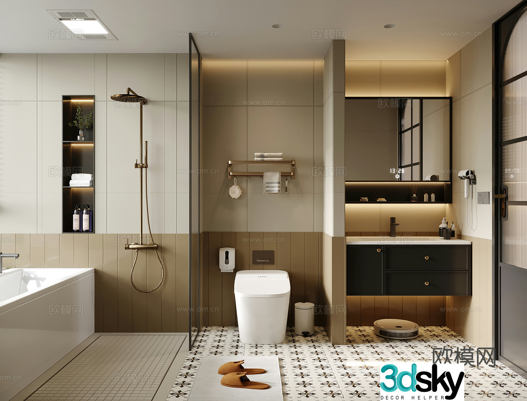 French bathroom bathroom cabinet bathroom cabinet toilet shower 3d model