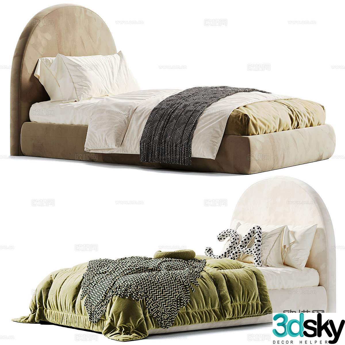 Modern cream style children’s fabric single bed 3d model