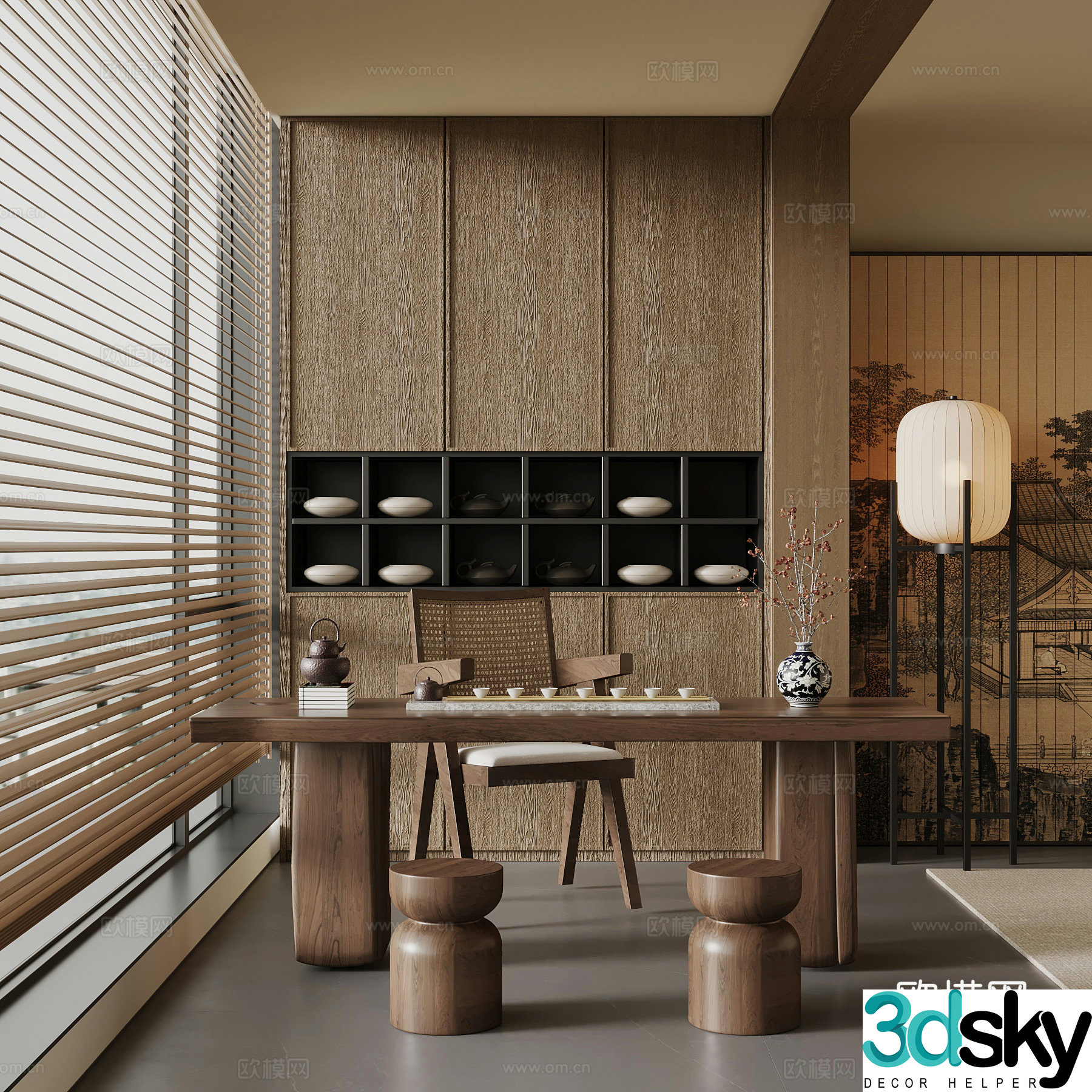 New Chinese style balcony tea cabinet small tea table 3D model